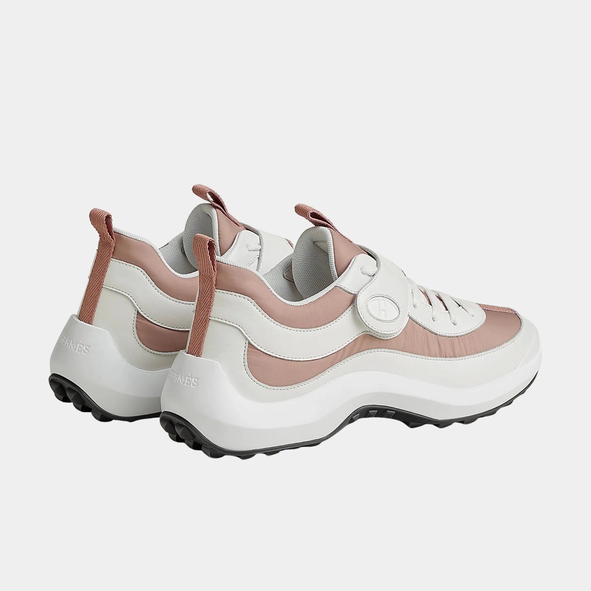 Hermes Loop Sneakers in Parachute Fabric and Calfskin, Rose Antique, Back