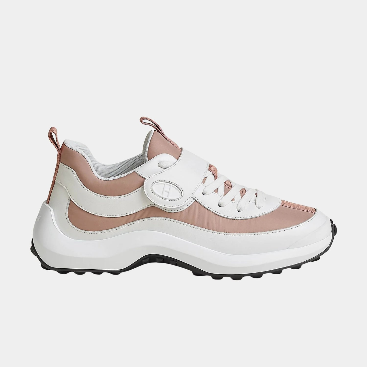 Hermes Loop Sneakers in Parachute Fabric and Calfskin, Rose Antique, Side