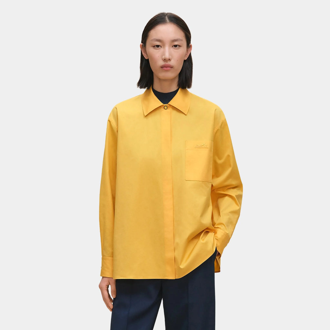 Hermes Loose-fitting Cotton Twill Shirt, Jaune Mimosa, Front