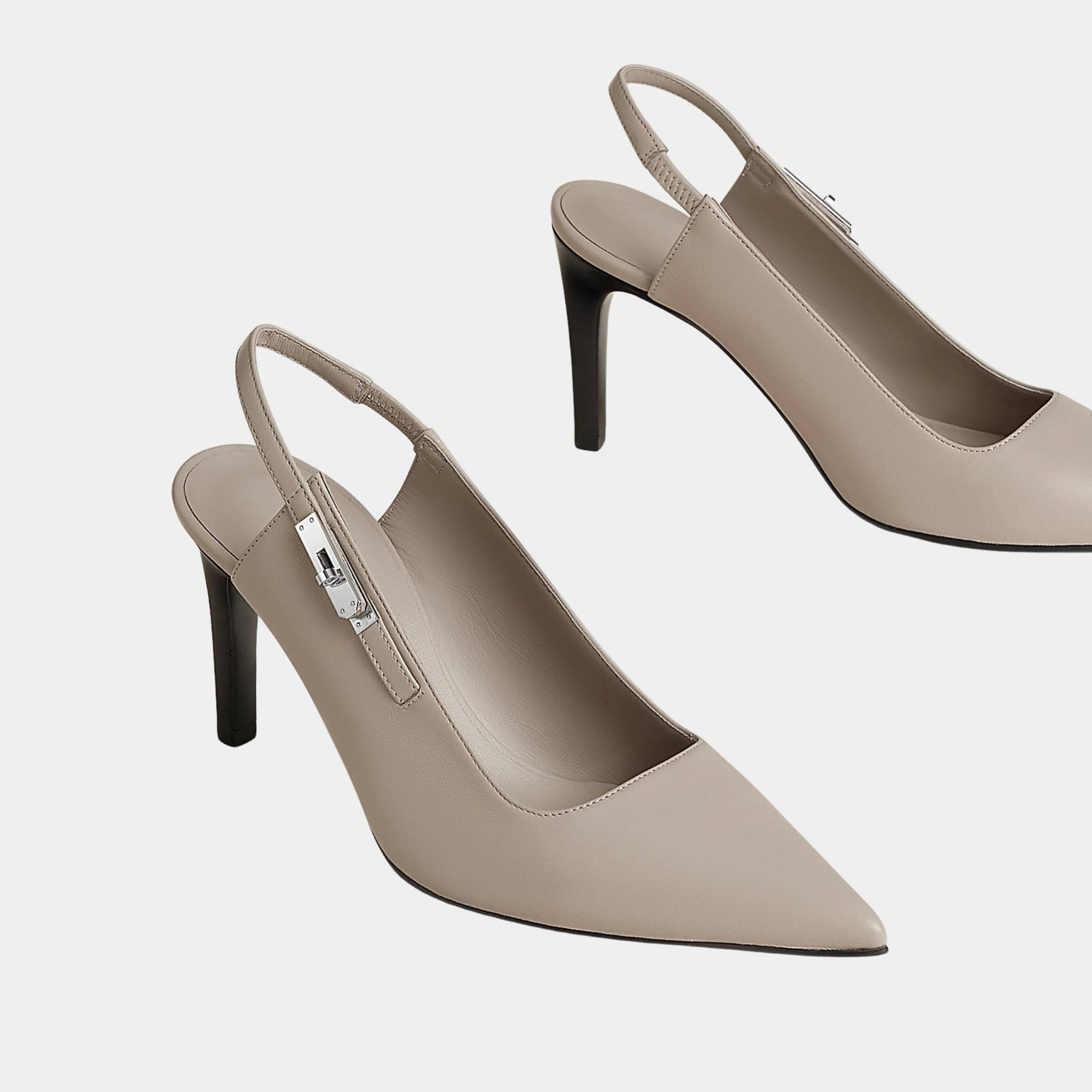Hermes Lover 80 Pump in Nappa Leather, Beige Galet, Front