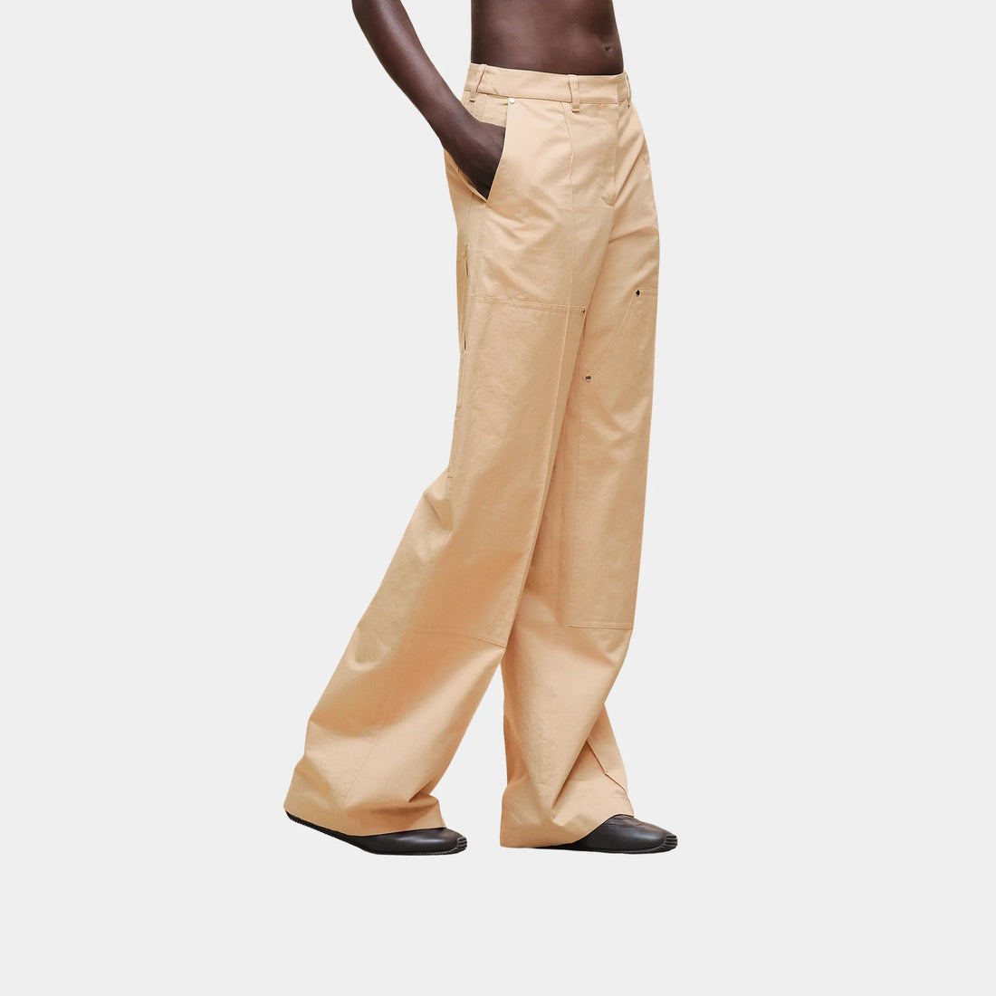 Hermes Low-rise Trousers in Slub Linen &amp; Cotton Canvas, Beige Cajou, Front