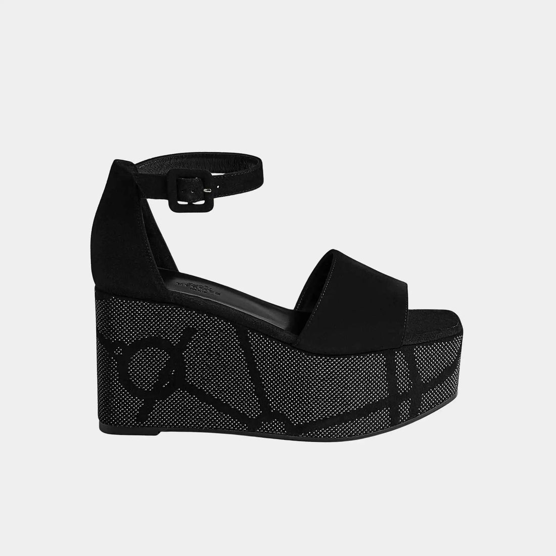 صنادل منصة Hermes Luminous 35 من جلد ماعز شمواه، أسود، جانب