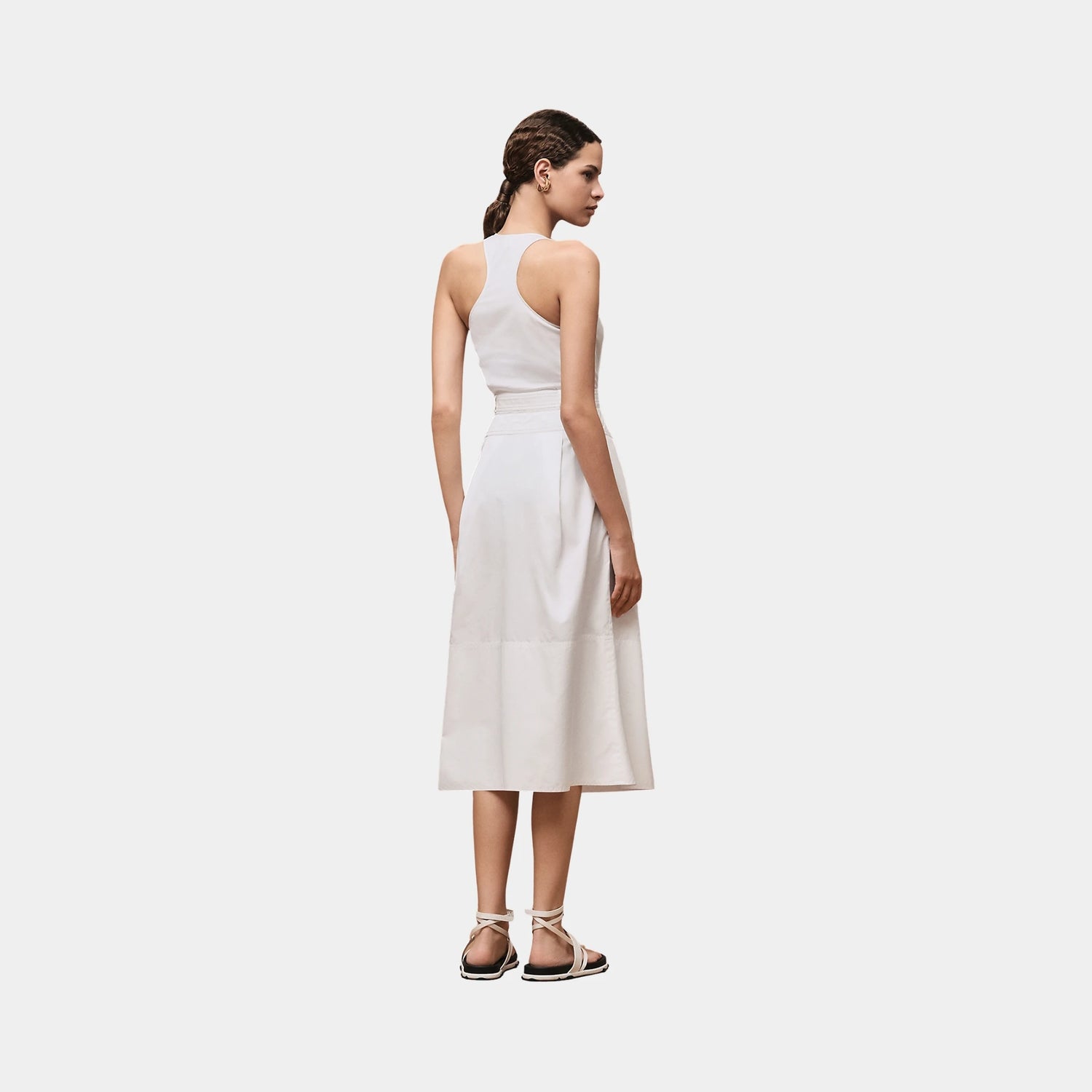 Hermes Mid-length Dress in Cotton Twill, Blanc, Back
