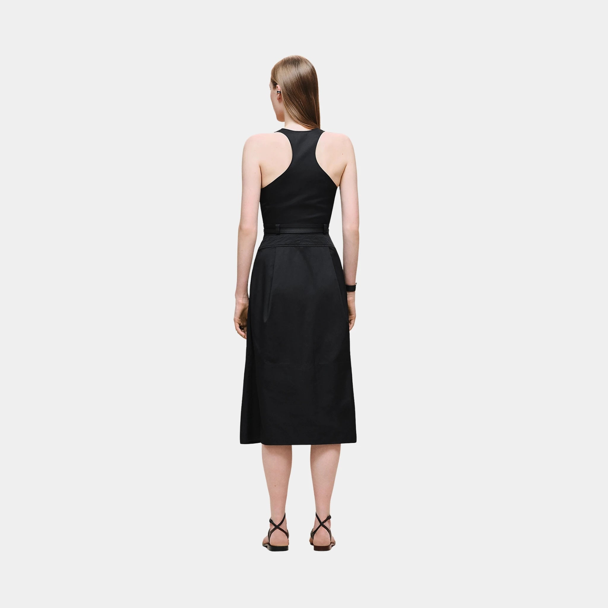 Hermes Mid-length Dress in Cotton Twill, Noir, Back