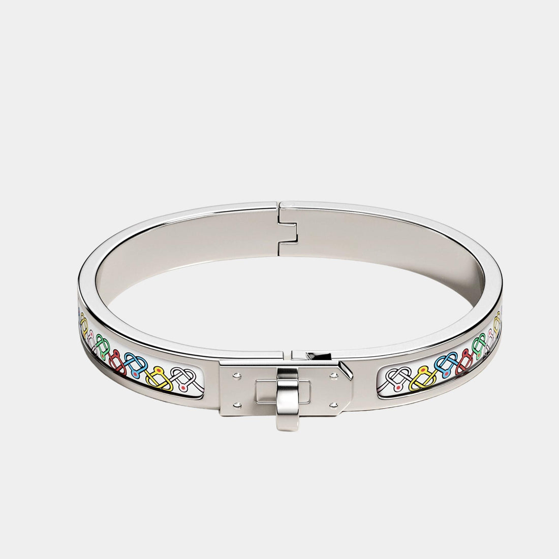 Hermes Mini Clic Kelly Petits Coeurs Bracelet Palladium Plated, Front