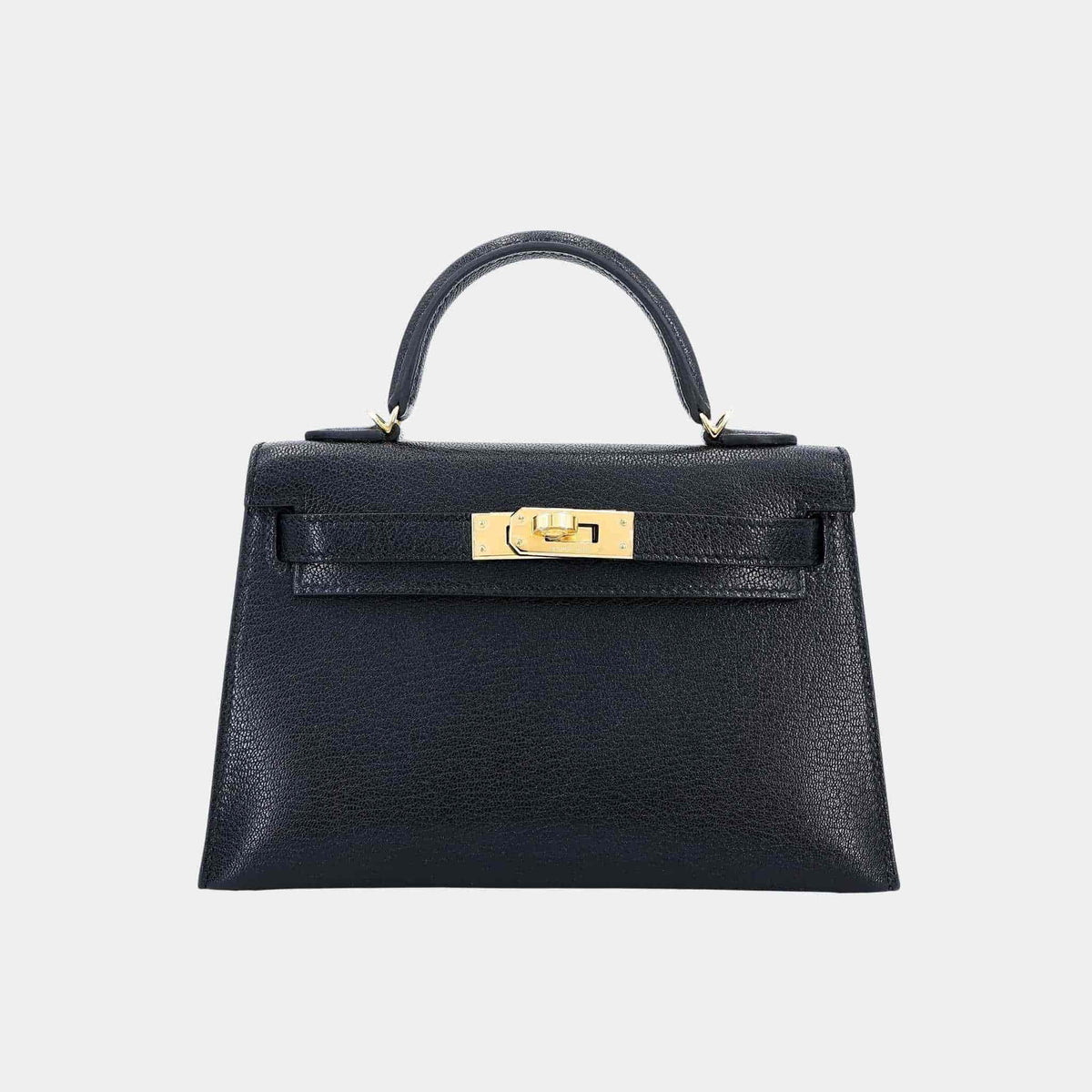 حقيبة Mini Kelly II Chevre سوداء مع حليات ذهبية