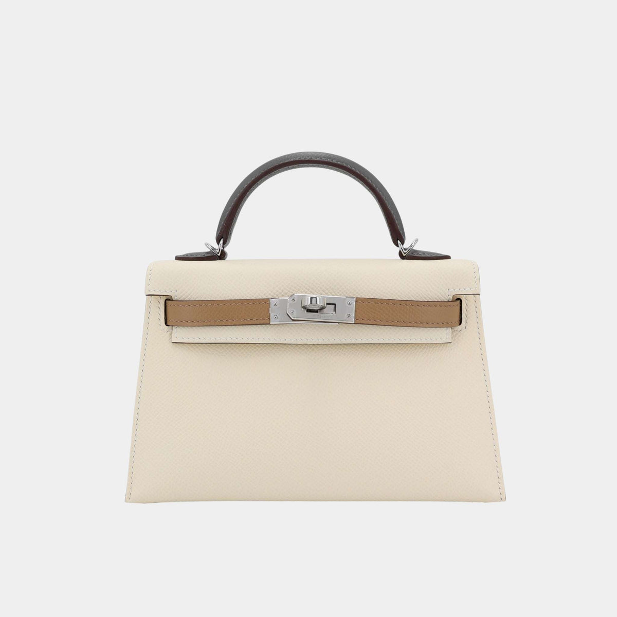 حقيبة Mini Kelly II Epsom بلون Nata/Gris Meyer/Chai مع حليات بلاديوم