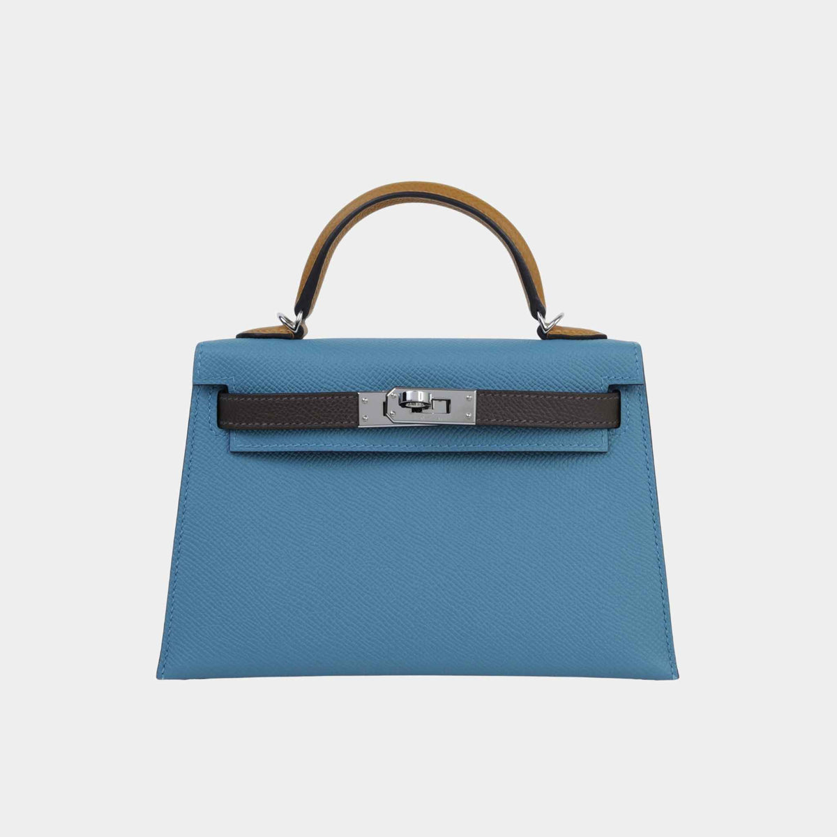 حقيبة Mini Kelly II Epsom بلون New Bleu Jean/Ecorce/Natural Sable مع حليات بلاديوم