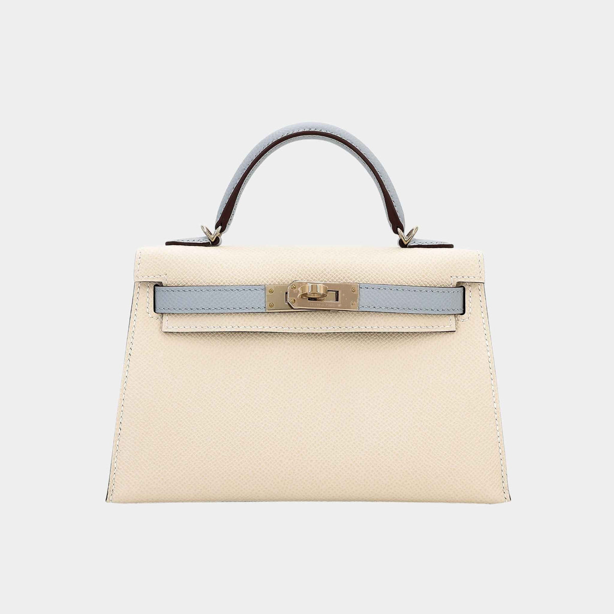 حقيبة Mini Kelly II HSS Epsom بلون Craie/Bleu Glacier مع حليات PBHW