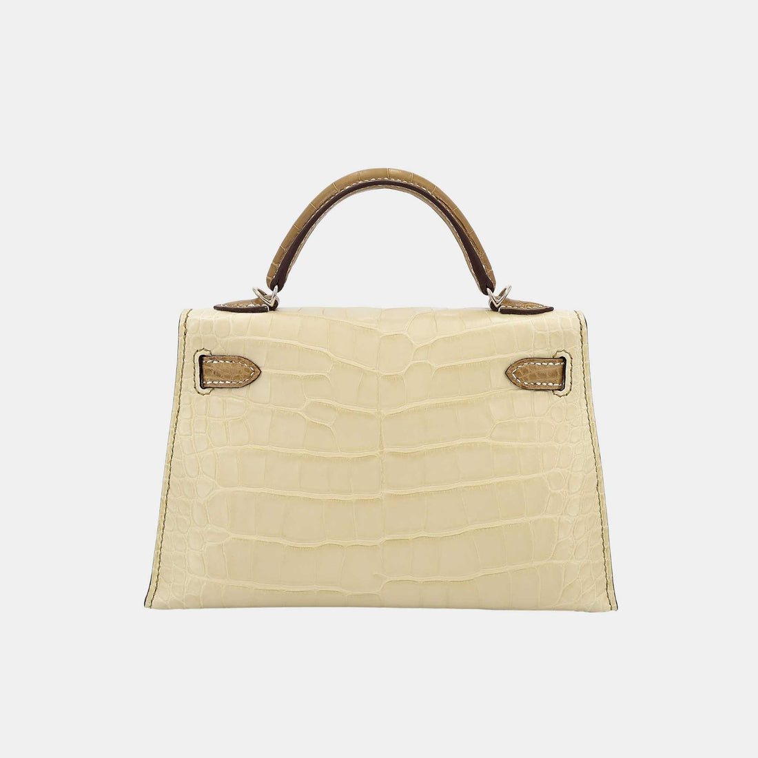 Hermes Mini Kelly II HSS من جلد التمساح غير اللامع Vanille/Kraft PBHW، من الخلف