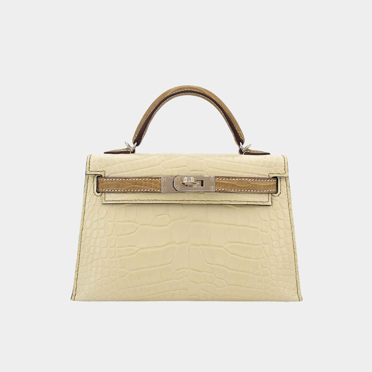 حقيبة Mini Kelly II HSS من تمساح مات Alligator بلون Vanille/Kraft مع حليات PBHW