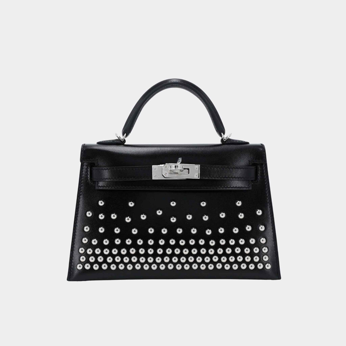 حقيبة Mini Kelly II إصدار محدود Cloute Studded من Box-Calf أسود مع حليات بلاديوم