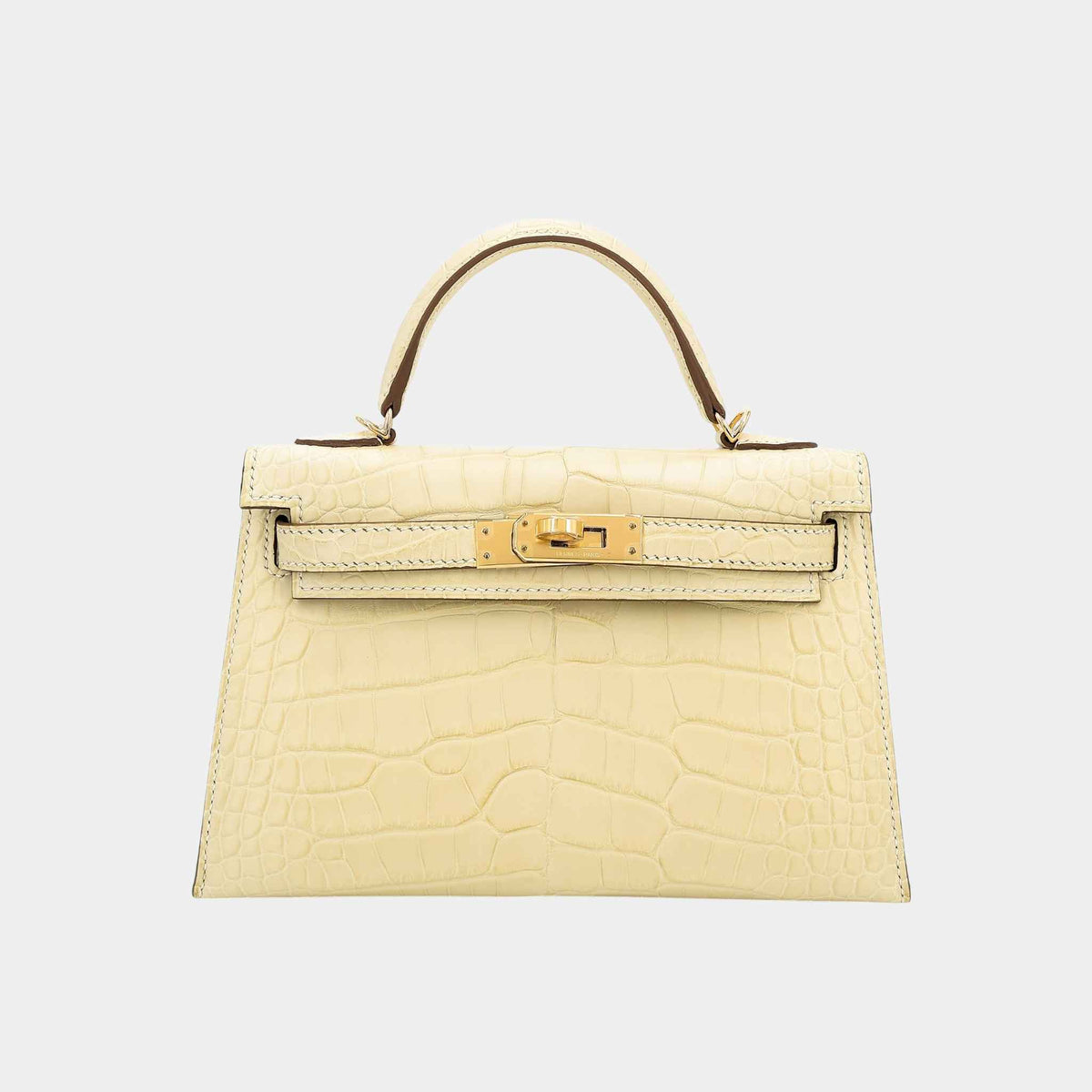 حقيبة Mini Kelly II من تمساح مات Alligator بلون Vanille مع حليات ذهبية
