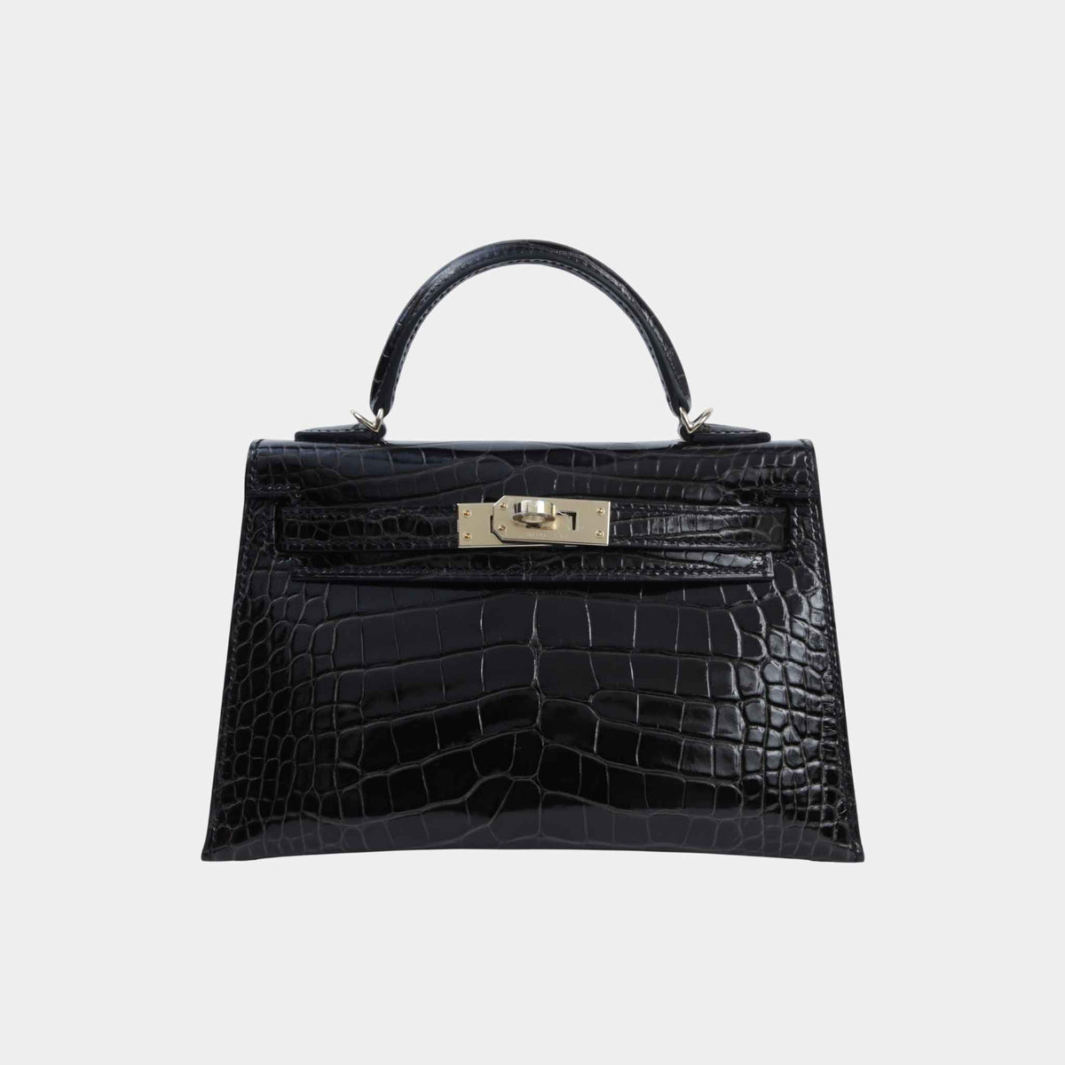 حقيبة Mini Kelly II من تمساح لامع Alligator بلون Graphite مع حليات PBHW