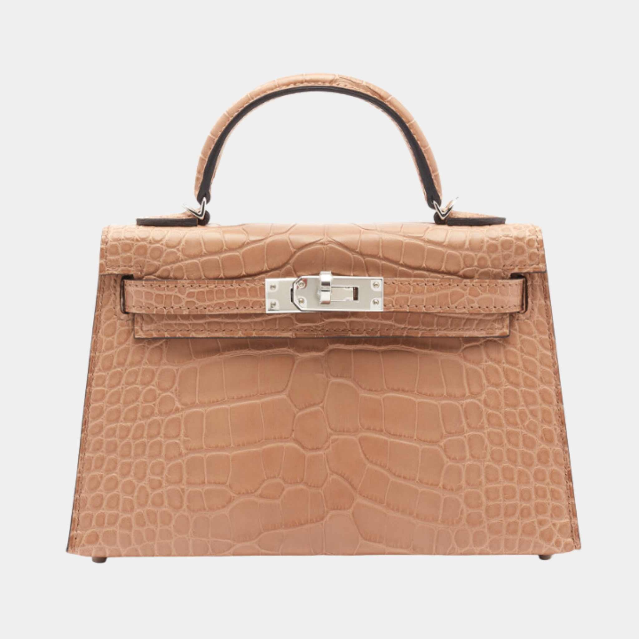 Hermes Mini Kelly Matte Alligator Chai PHW, Front