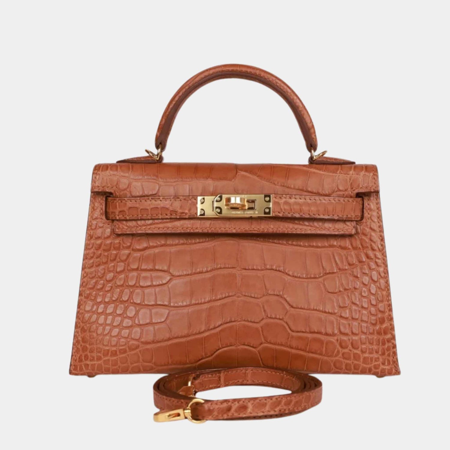 Hermes Mini Kelly Matte Alligator Gold GHW, Front