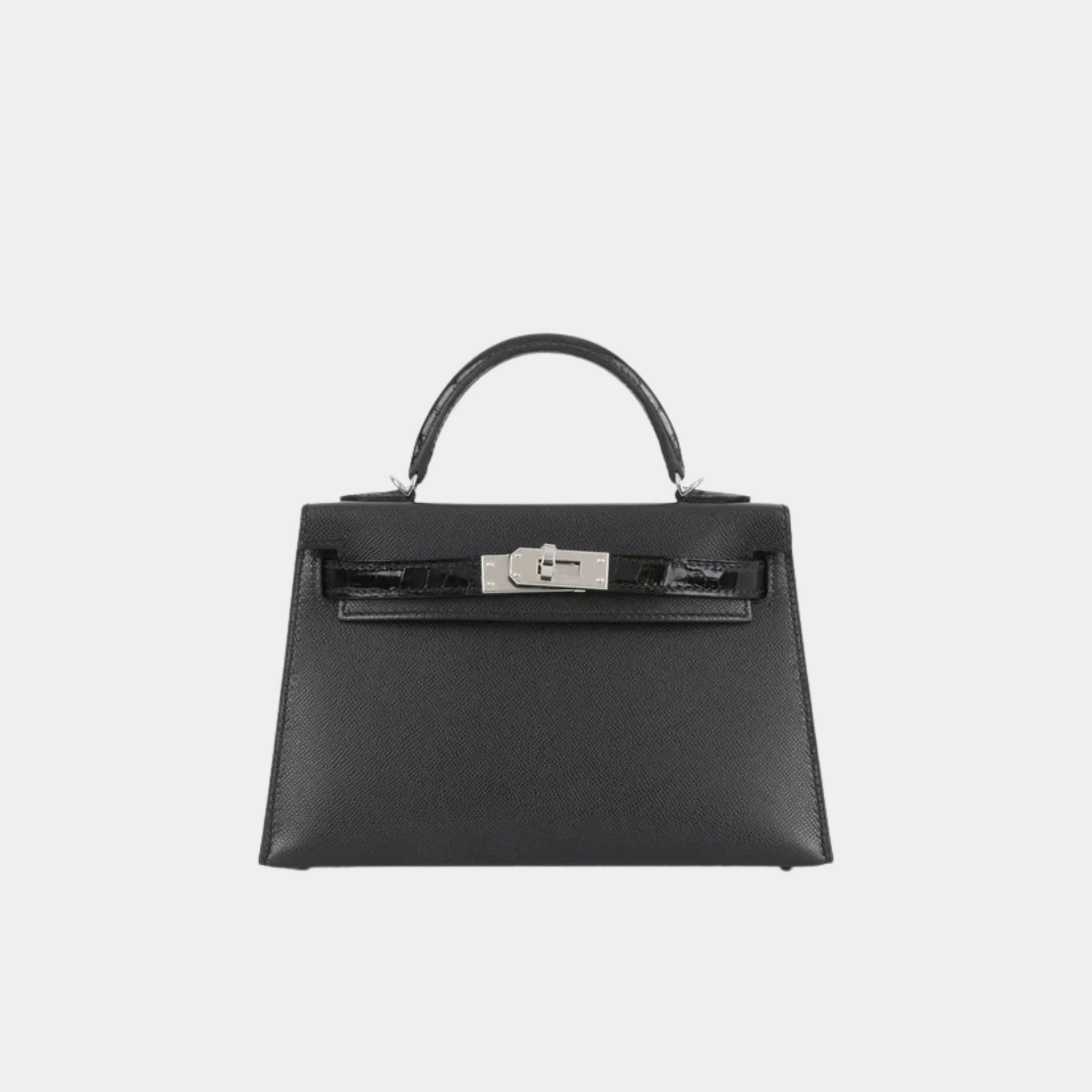 Hermes Mini kelly Touch Black Madame &amp; Shiny Alligator PHW, front 