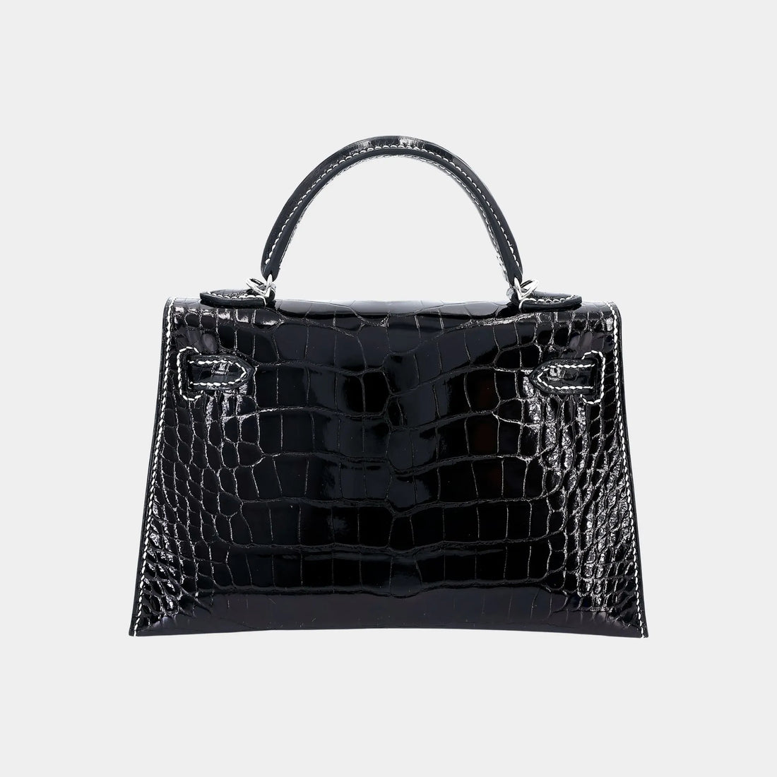 Mini Kelly II White Thread Shiny Alligator Black PHW