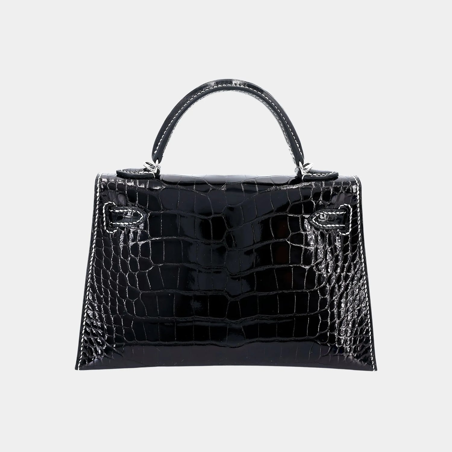 Mini Kelly II White Thread Shiny Alligator Black PHW