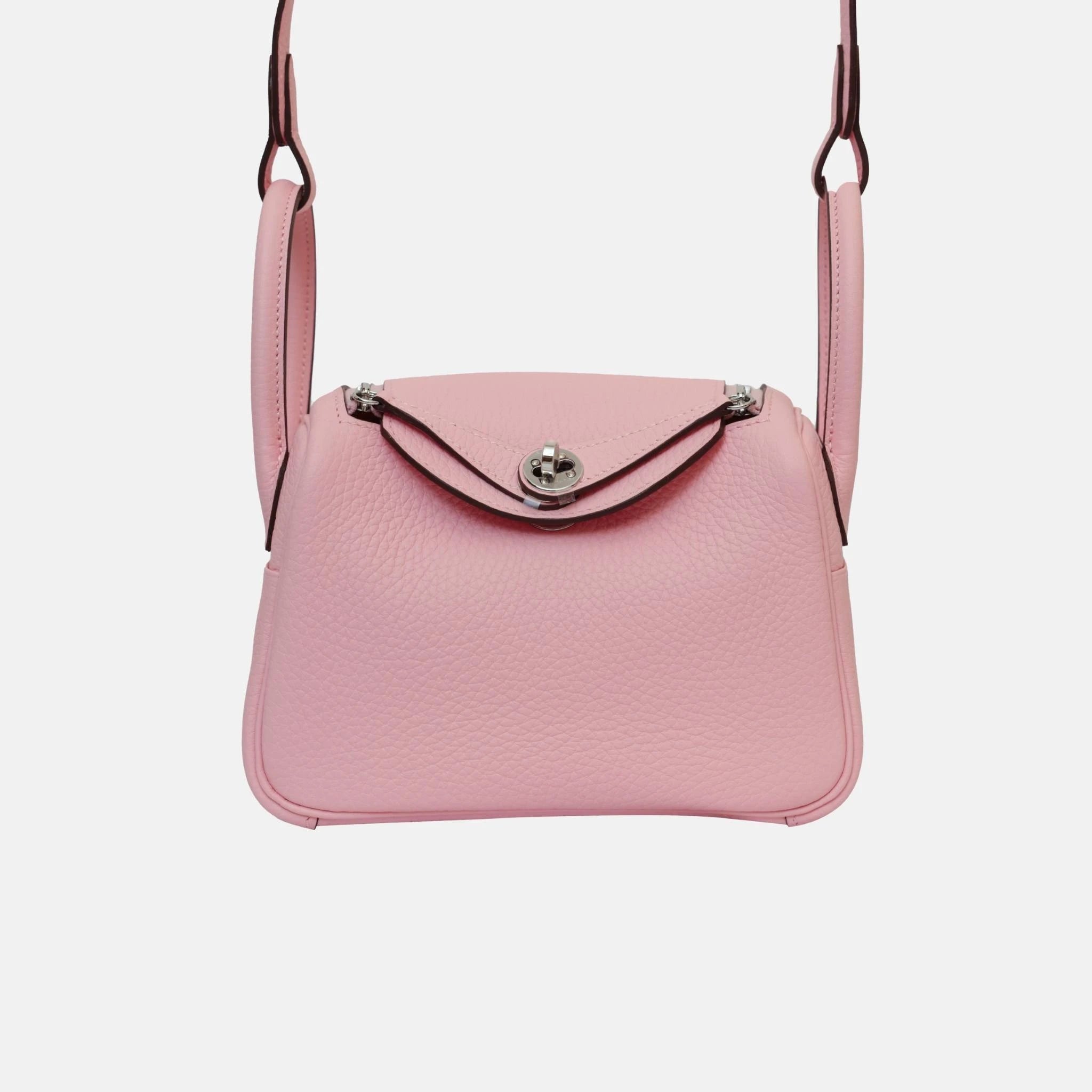 Hermes Mini Lindy Rose Sakura Clemence PHW, Front