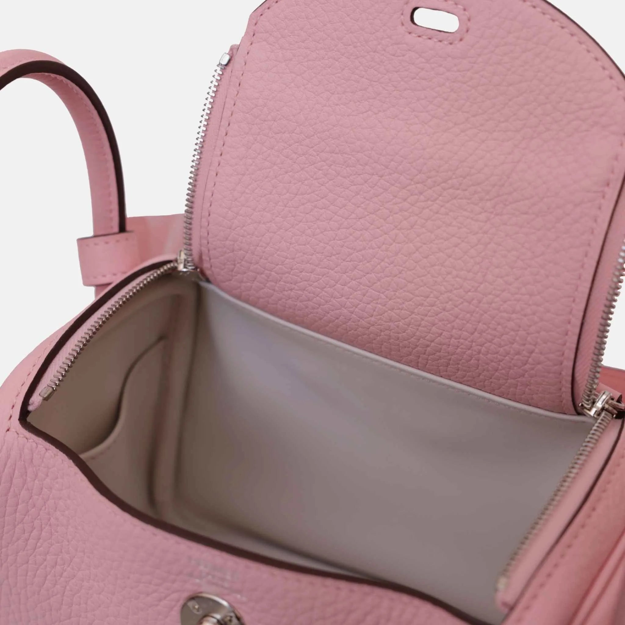 Hermes Mini Lindy Rose Sakura Clemence PHW, Inside