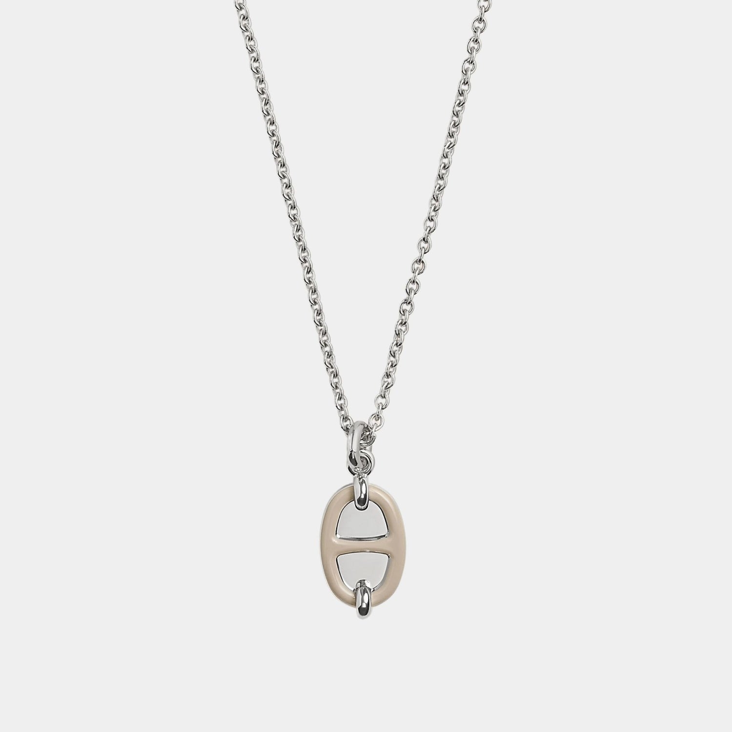 Hermes Mini Maillon Pendant Small Model Palladium Plated, Marron Glace