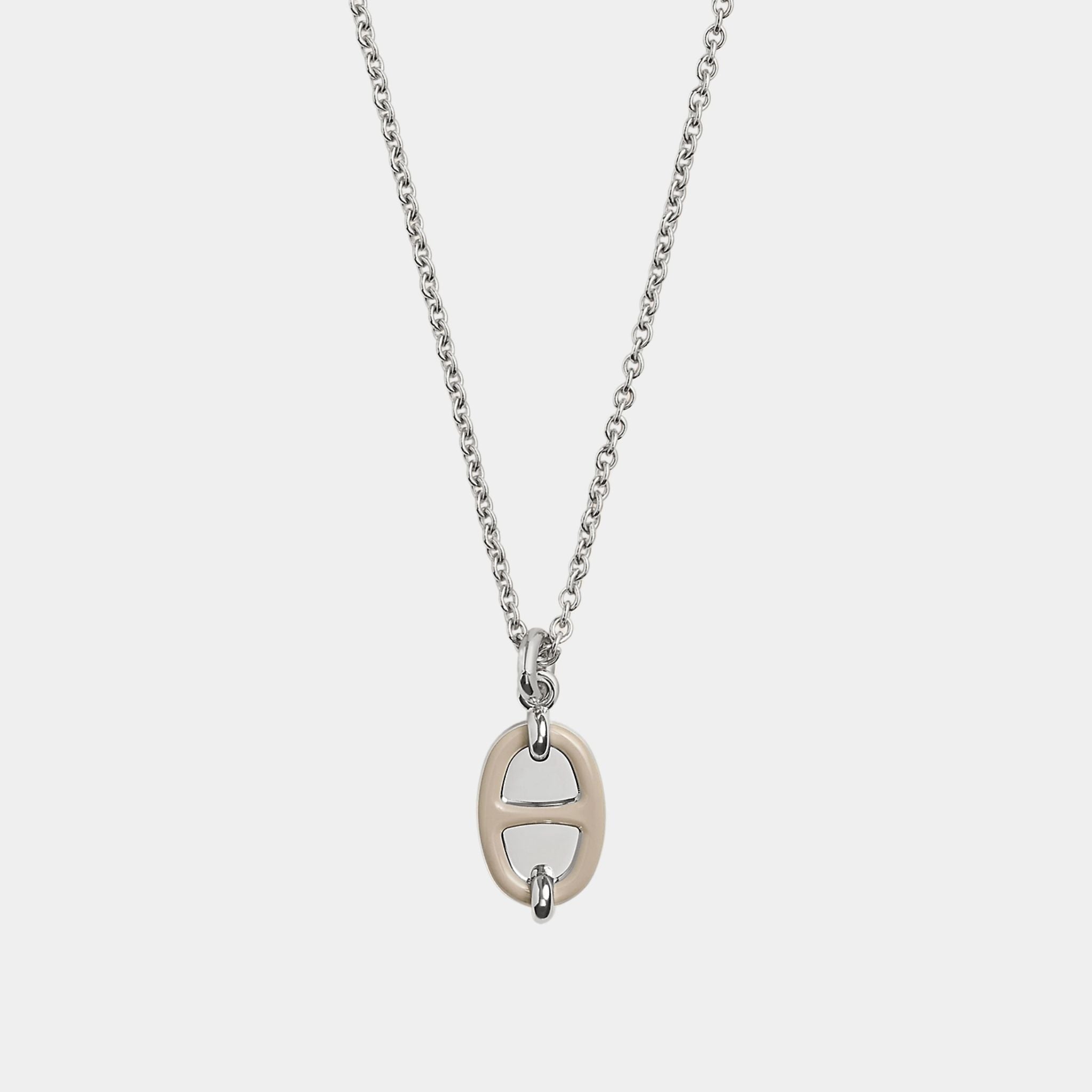 Hermes Mini Maillon Pendant Small Model Palladium Plated, Marron Glace