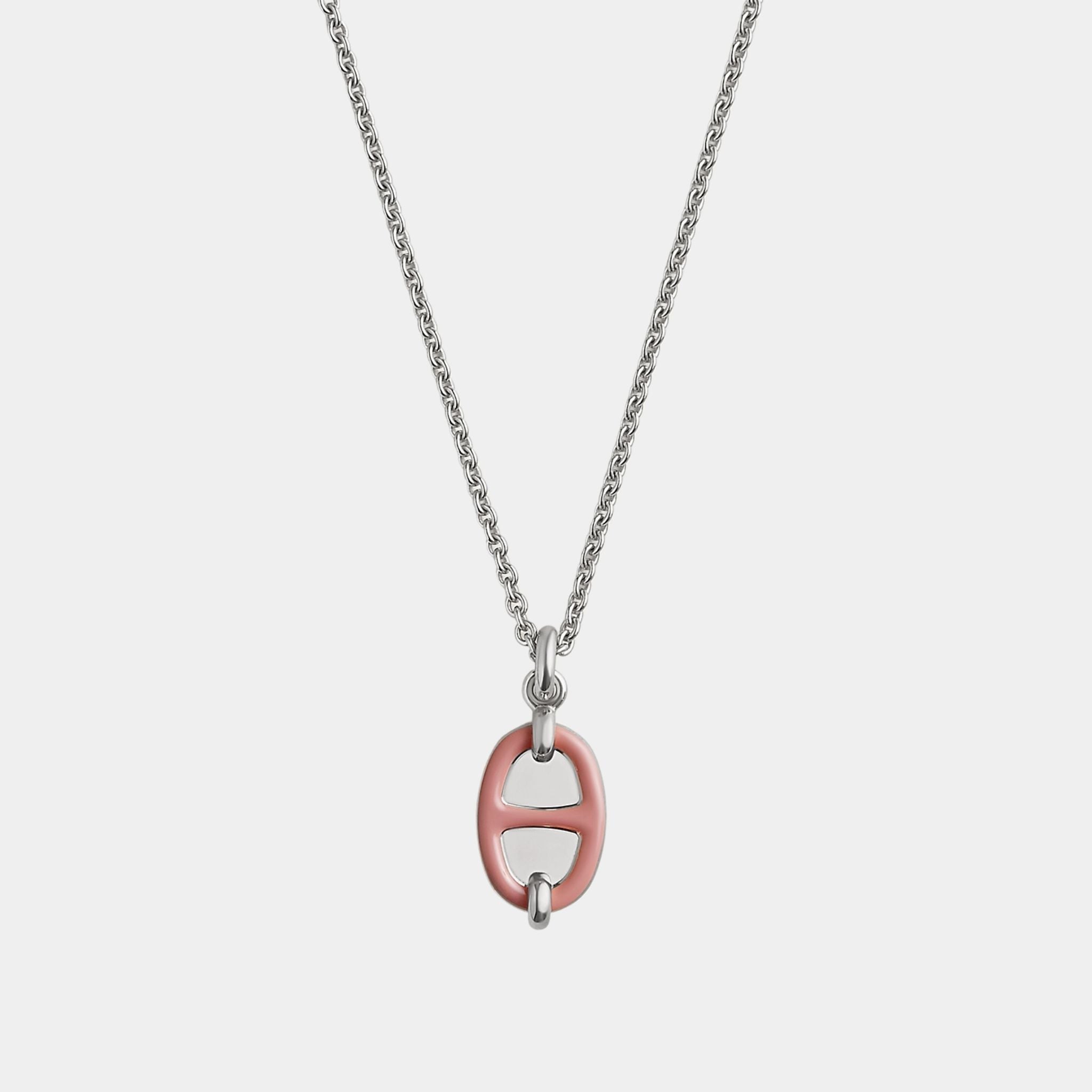 Hermes Mini Maillon Pendant Small Model Palladium Plated, Rose Beaute