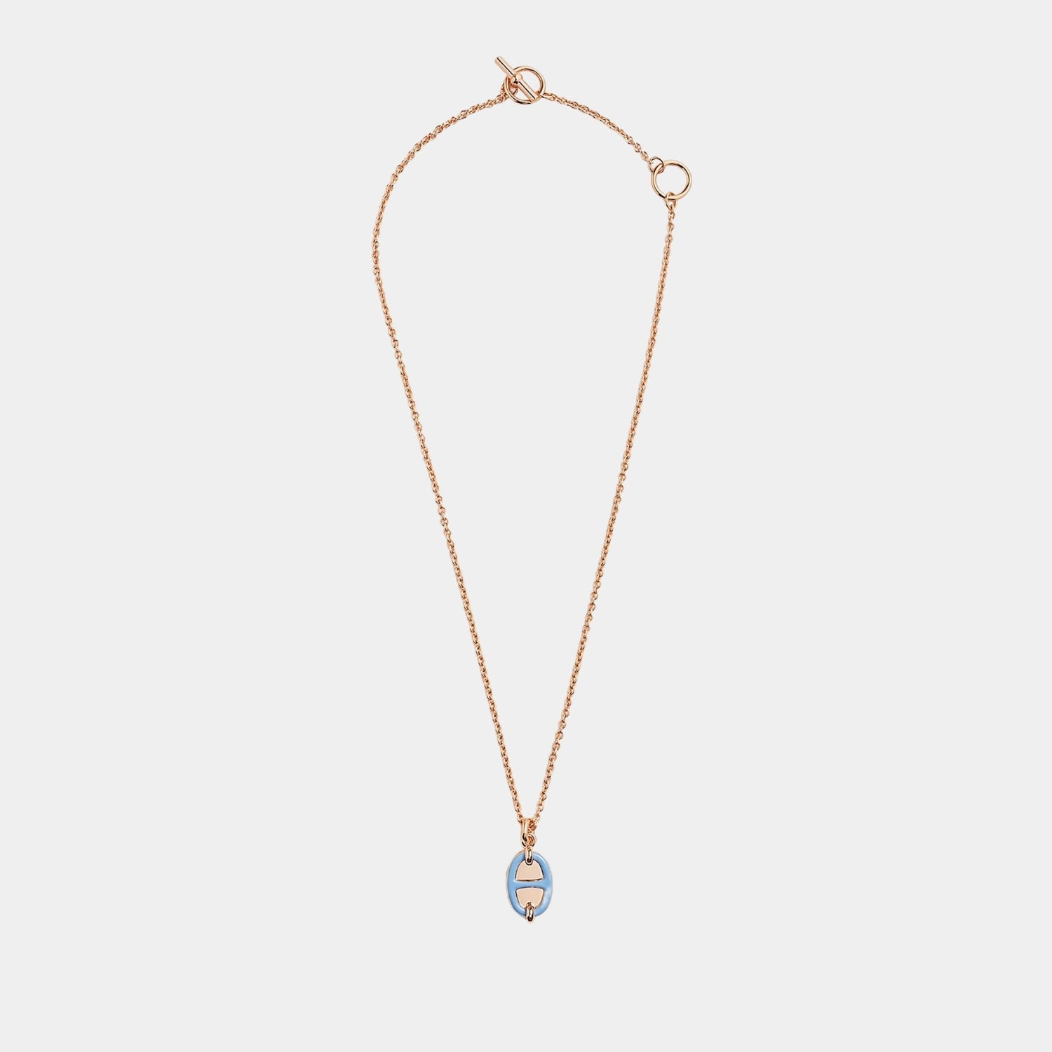 Hermes Mini Maillon Pendant Small Model Rose Gold Plated, Bleu De Lille, Front
