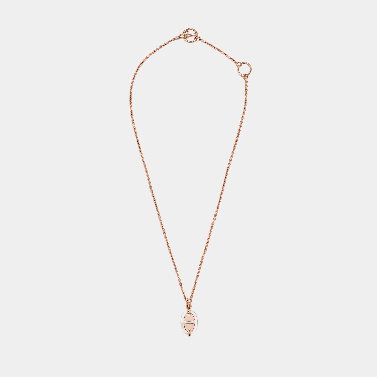 Hermes Mini Maillon Pendant Small Model Rose Gold Plated, Creme, Front