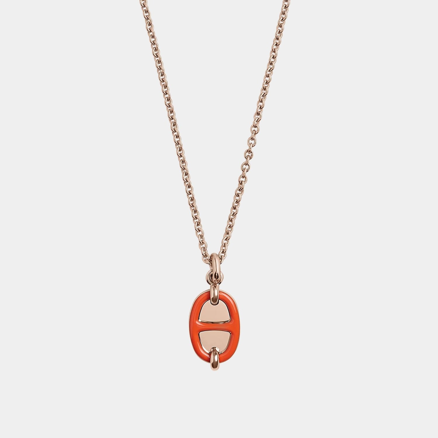 Hermes Mini Maillon Pendant Small Model Rose Gold Plated, Orange, Close