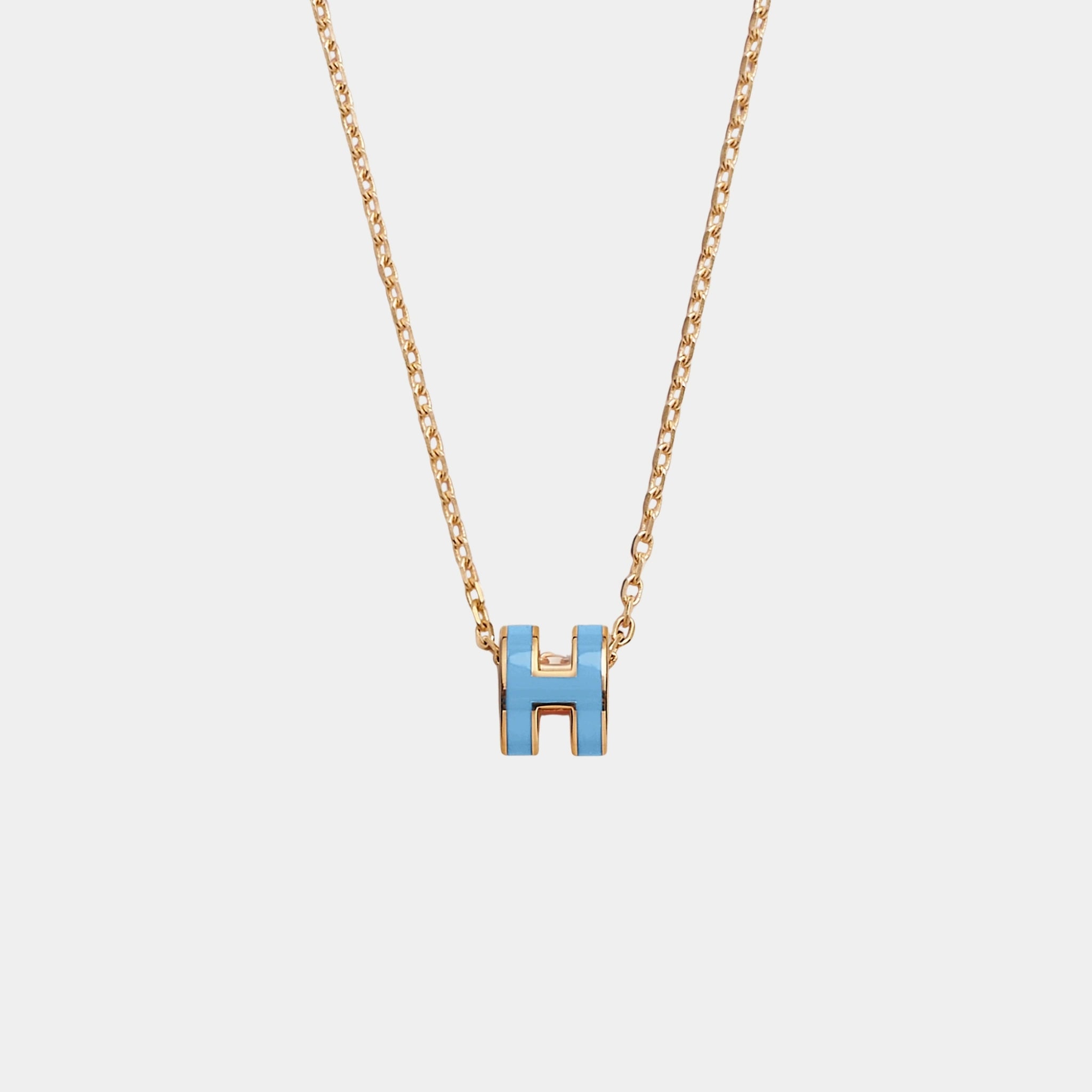 Hermes Mini Pop H Pendant Gold Plated, Bleu Orage