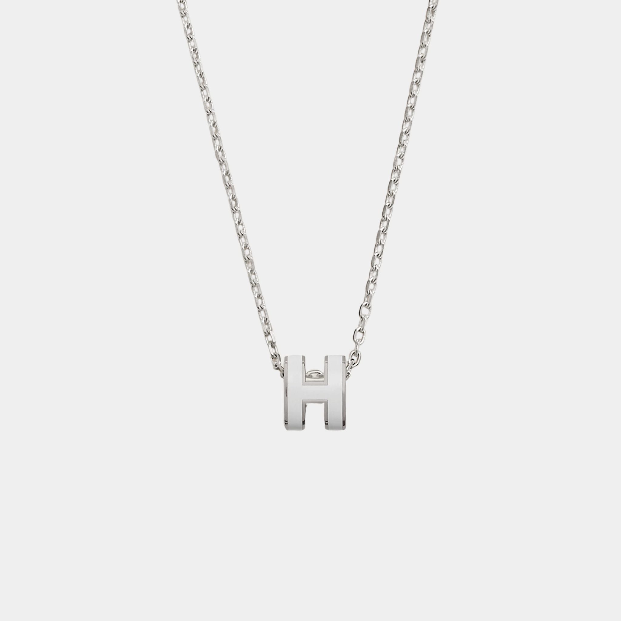 ★Hermes★(W) Mini Pop H Pendant★Palladium & Blanc Brand New ( Rank N ) HERMÈS Mini Pop H pendant White (01