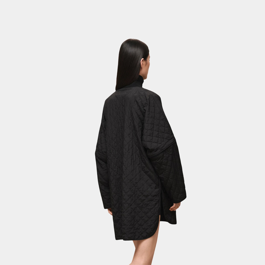 جاكيت هيرميس المعياري المستوحى من البونشو، من قماش Feather Canvas، أسود، من الخلف