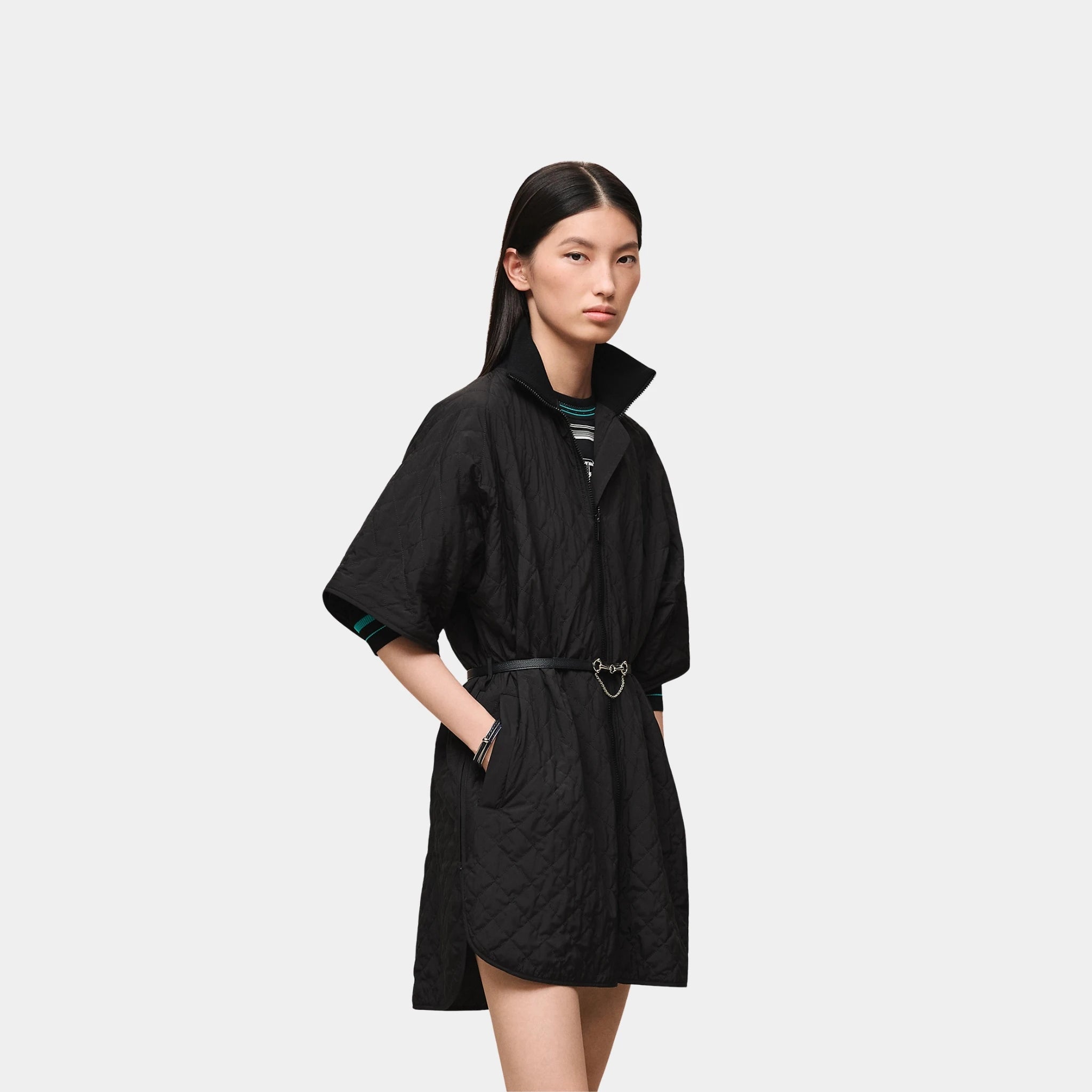 Hermes Modular Poncho-inspired Jacket in Feather Canvas, Noir, Front