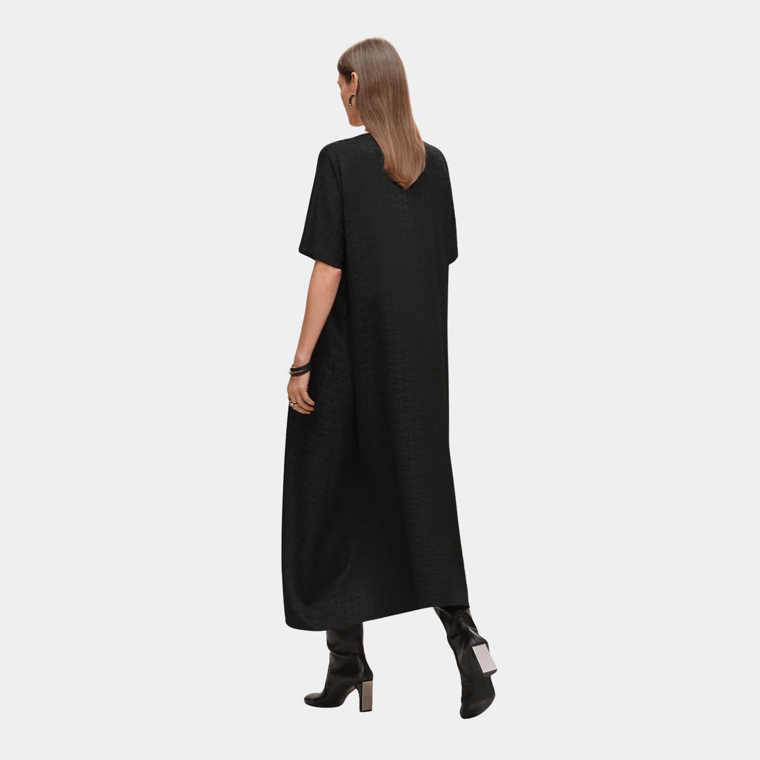Hermes Mosaique Belted Caftan in Jacquard Silk, Noir, Back