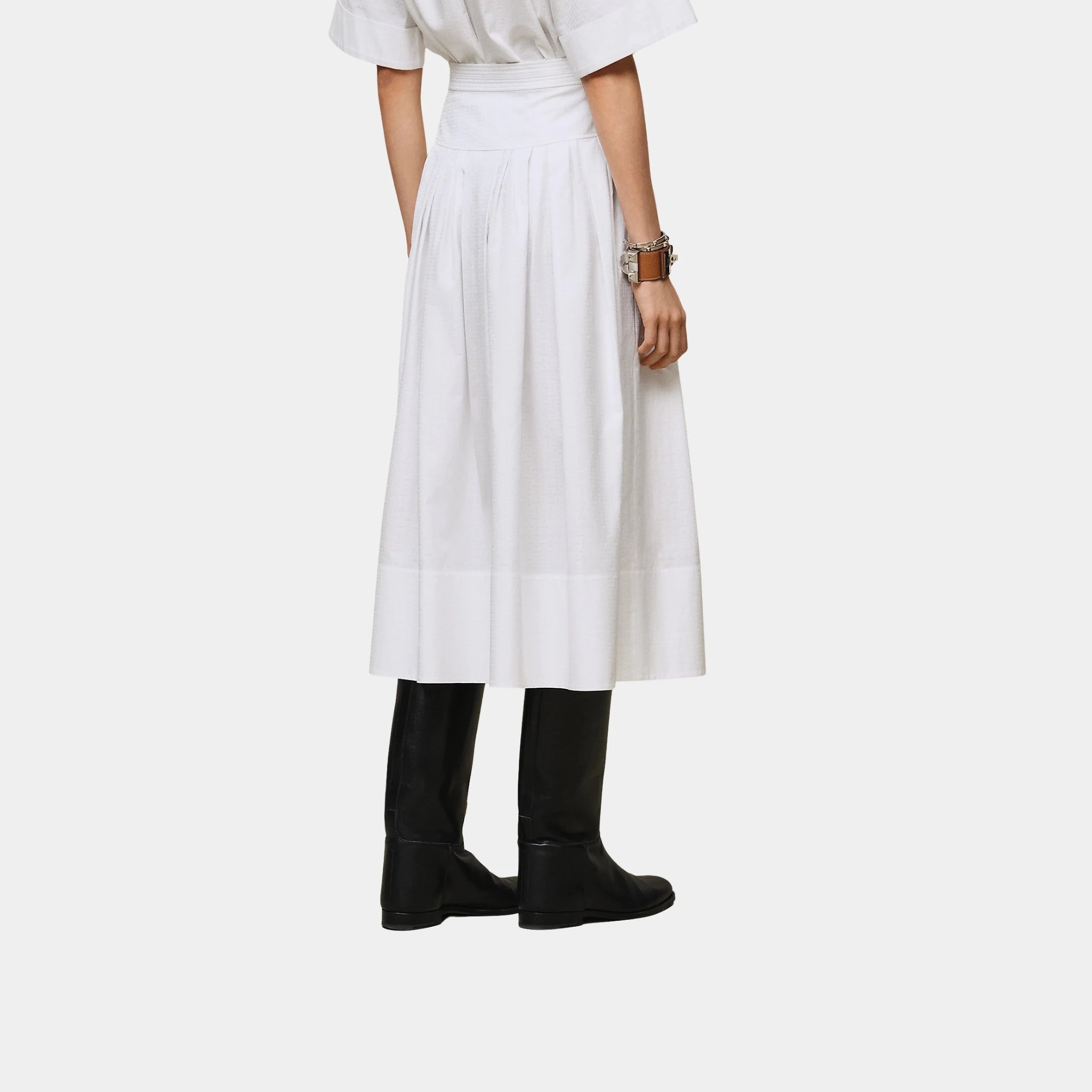 Hermes Mosaique Pleated Skirt with Basque, Blanc, Back