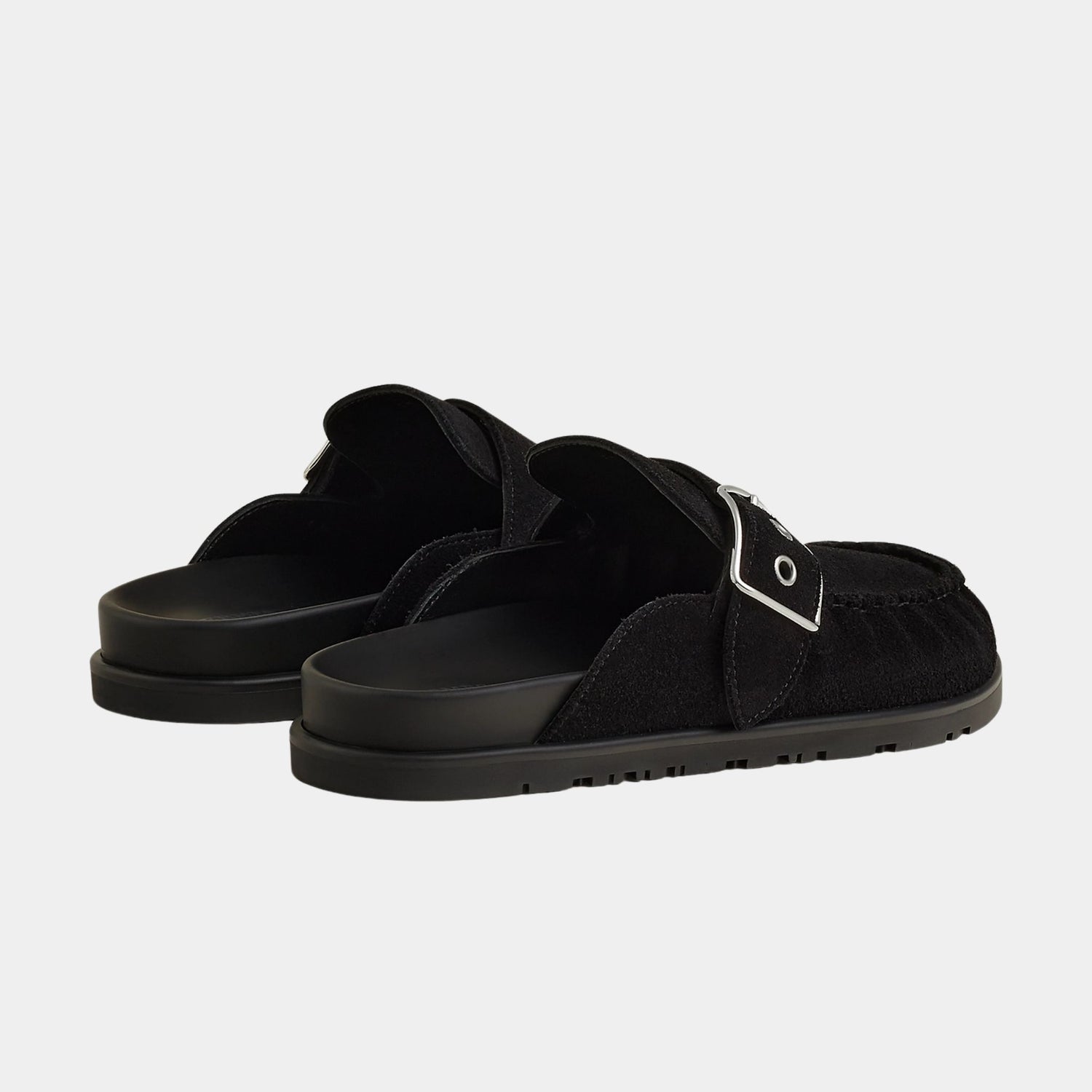 Hermes Mules Key Suede Calfskin, Black, Back