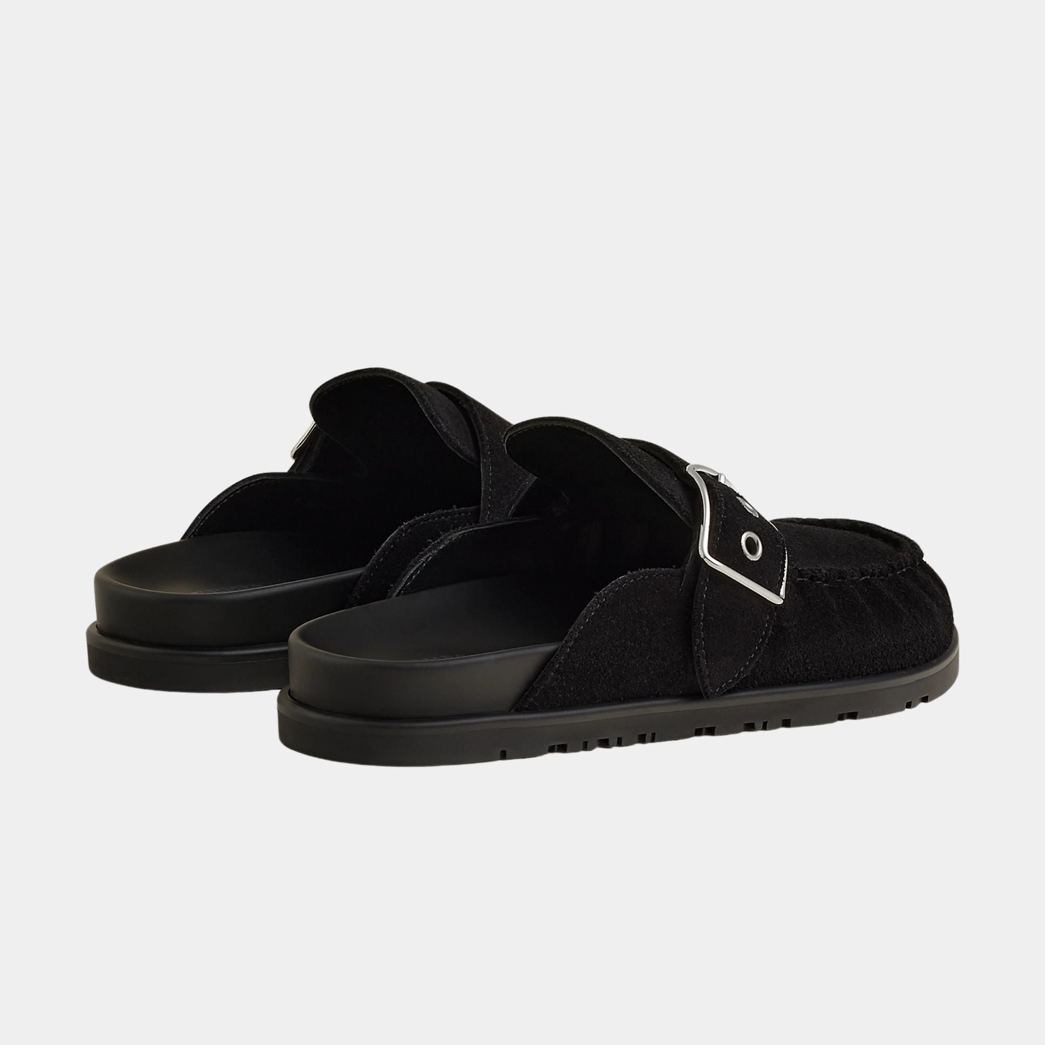 Hermes Mules Key Suede Calfskin, Black, Back