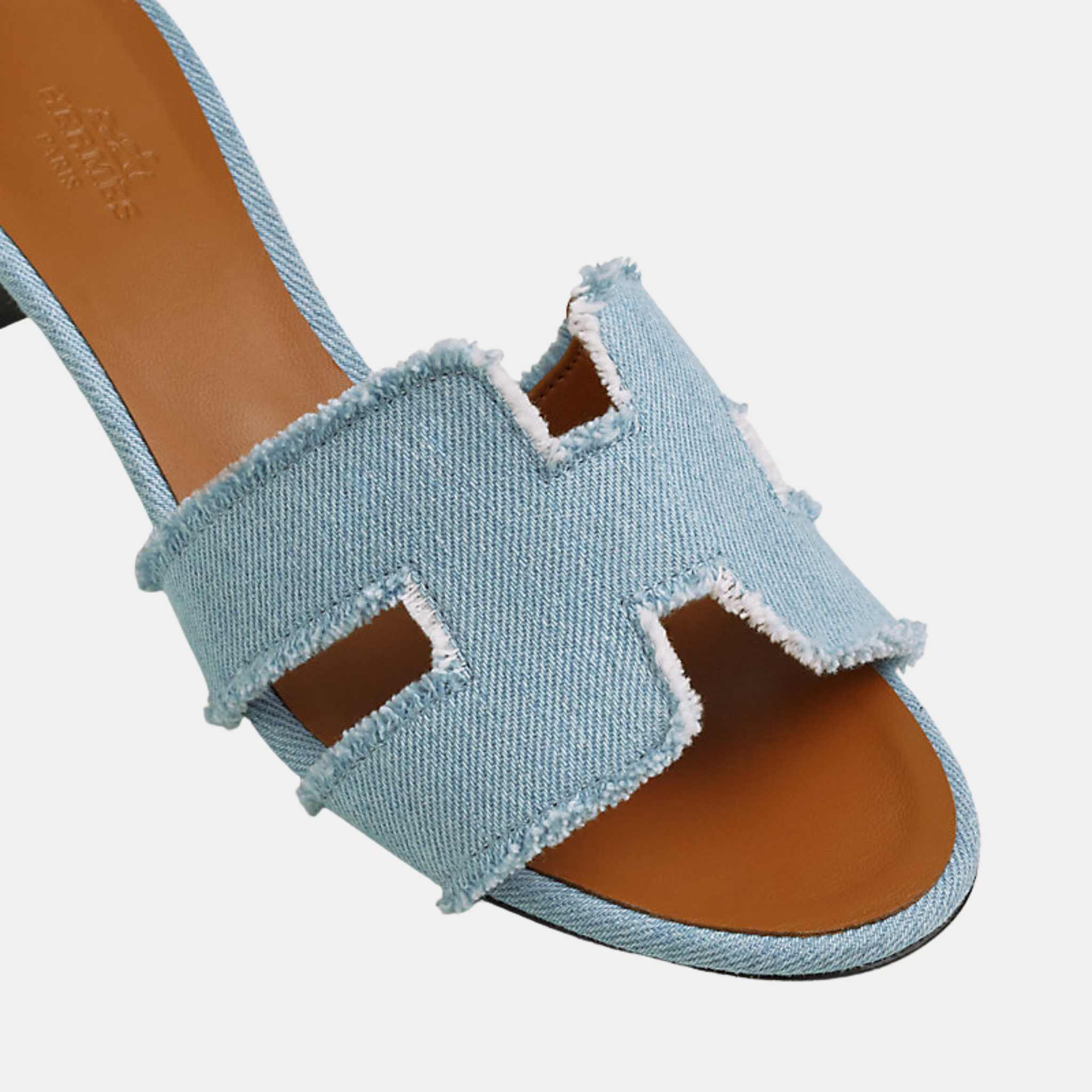 Hermes Oasis Sandal Fringed Denim Bleu Clair, Top