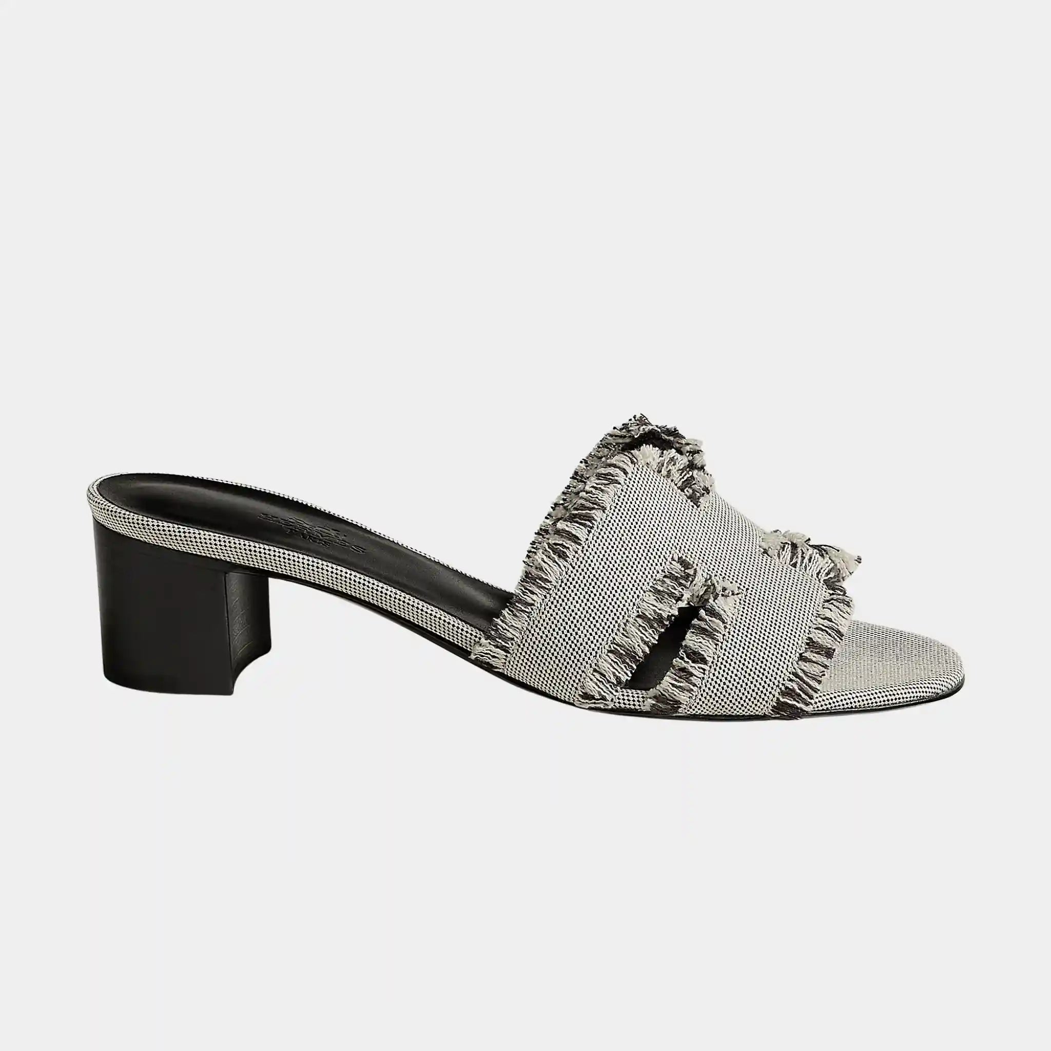 Hermes Oasis Sandal in Maxi Fringed H Canvas, Prunoir, Side