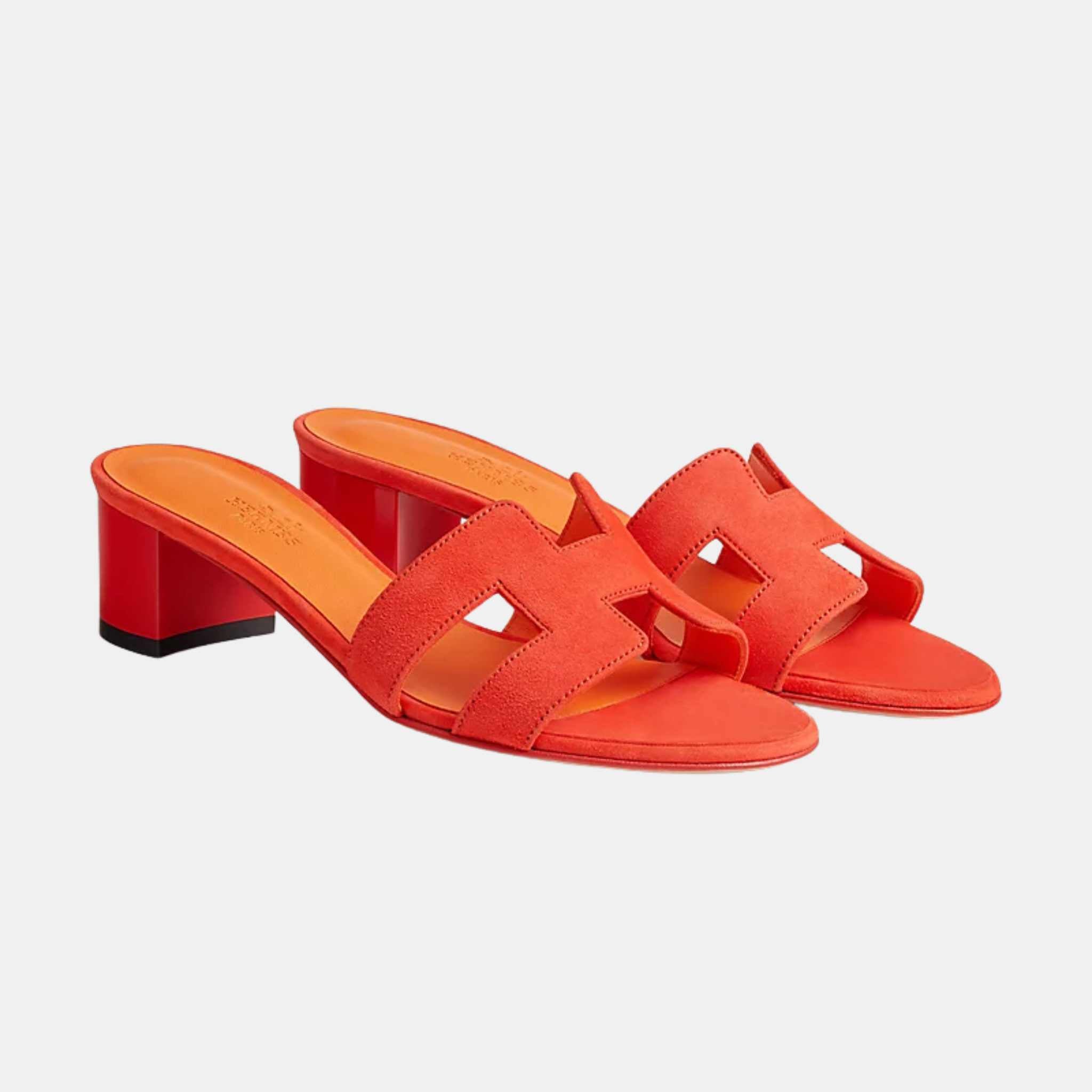 Hermes Oasis Sandal Suede, Rouge Ecarlate, Front