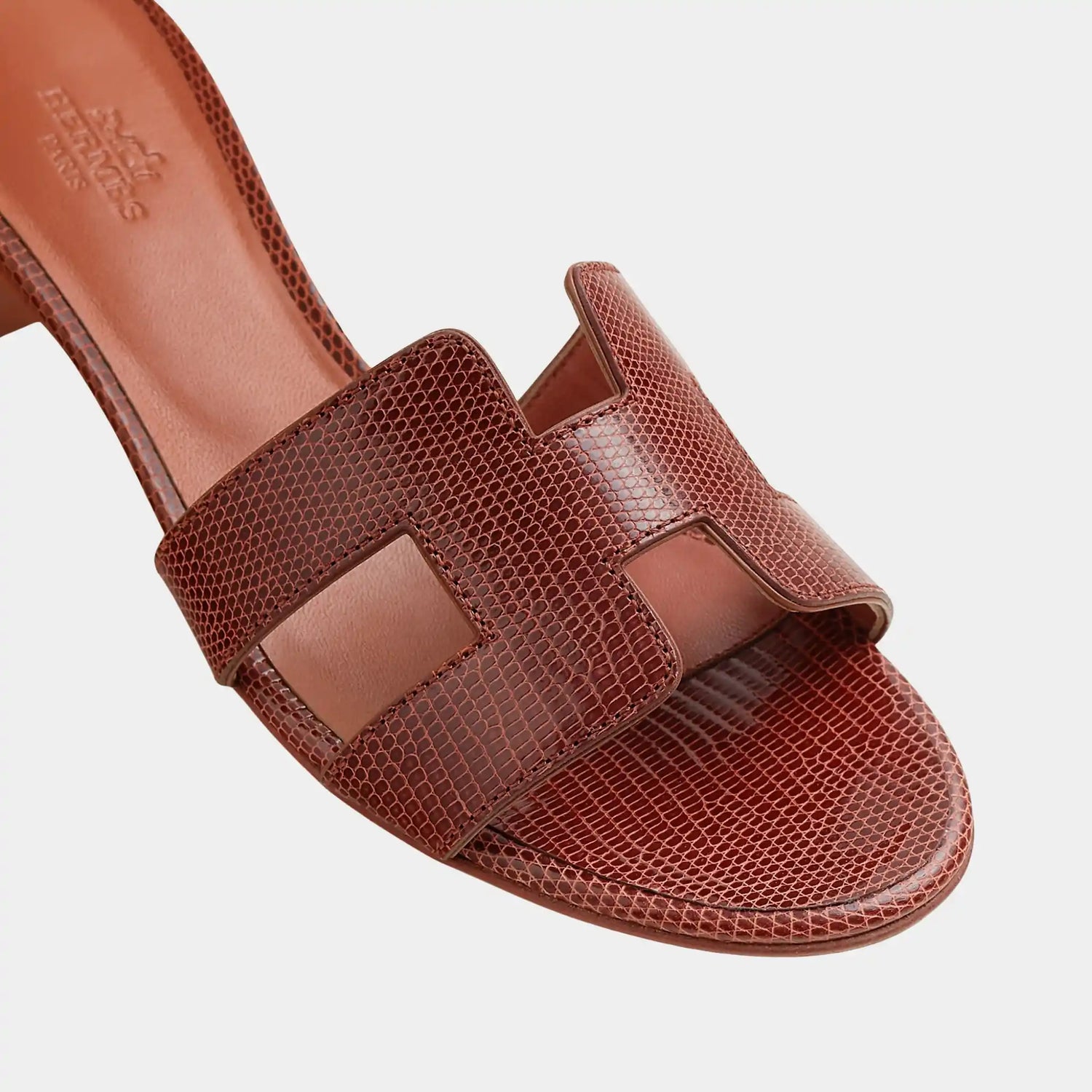 Hermes Oasis Sandal in Shiny Java Lizard, Orange Canyon, Top