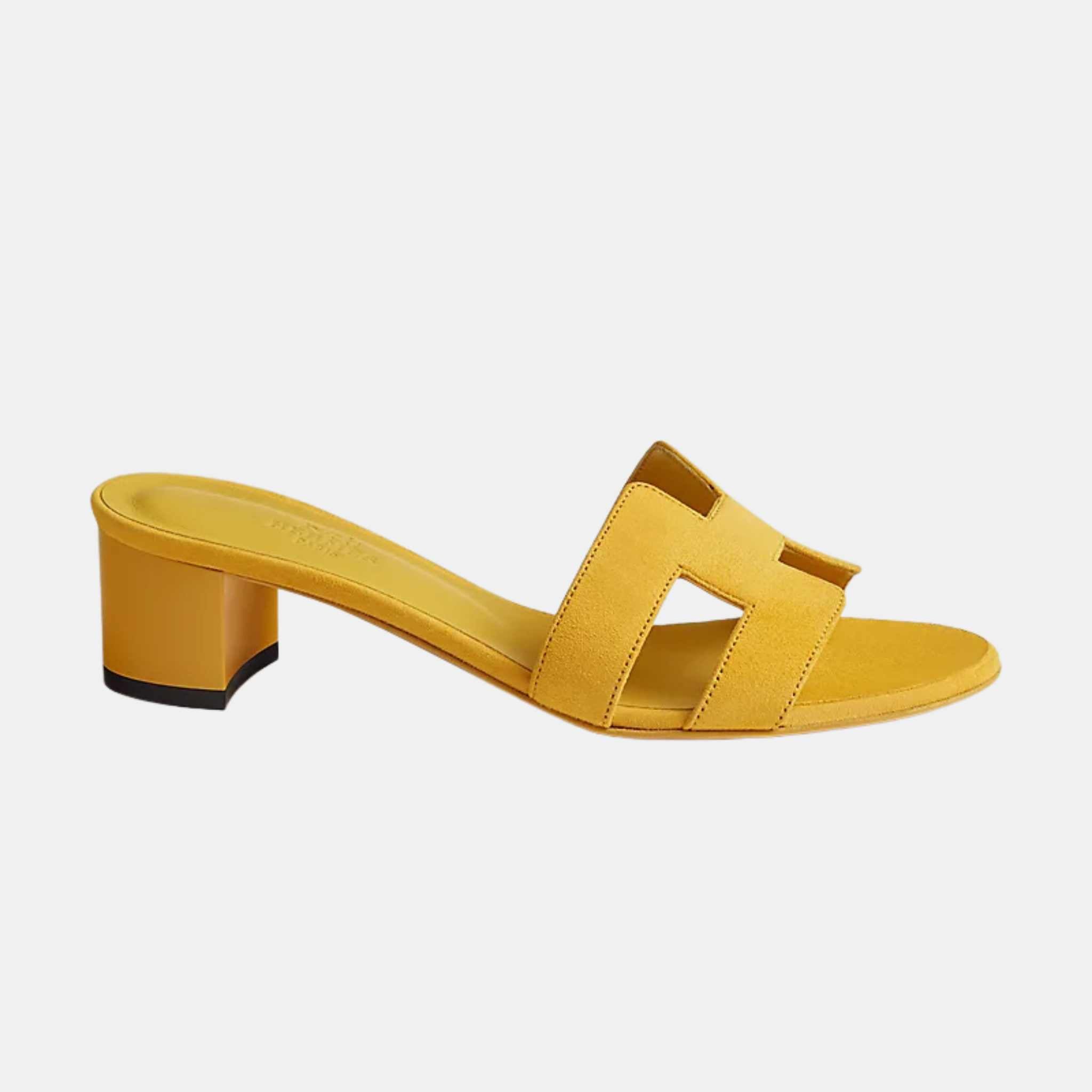 Hermes Oasis Sandal Suede, Jaune Bouton Dor, Sided