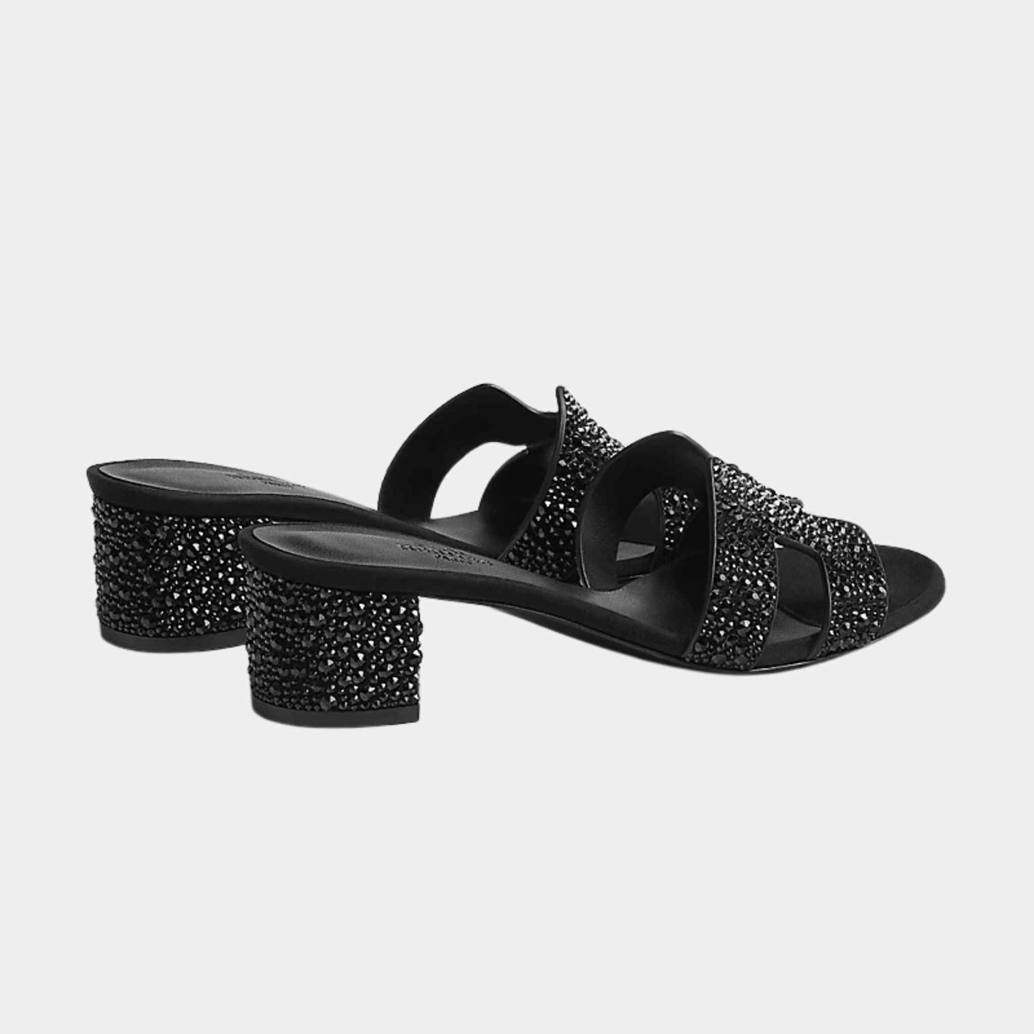 Hermès Oasis Sandals Black with Rhinestones, Side And Heal