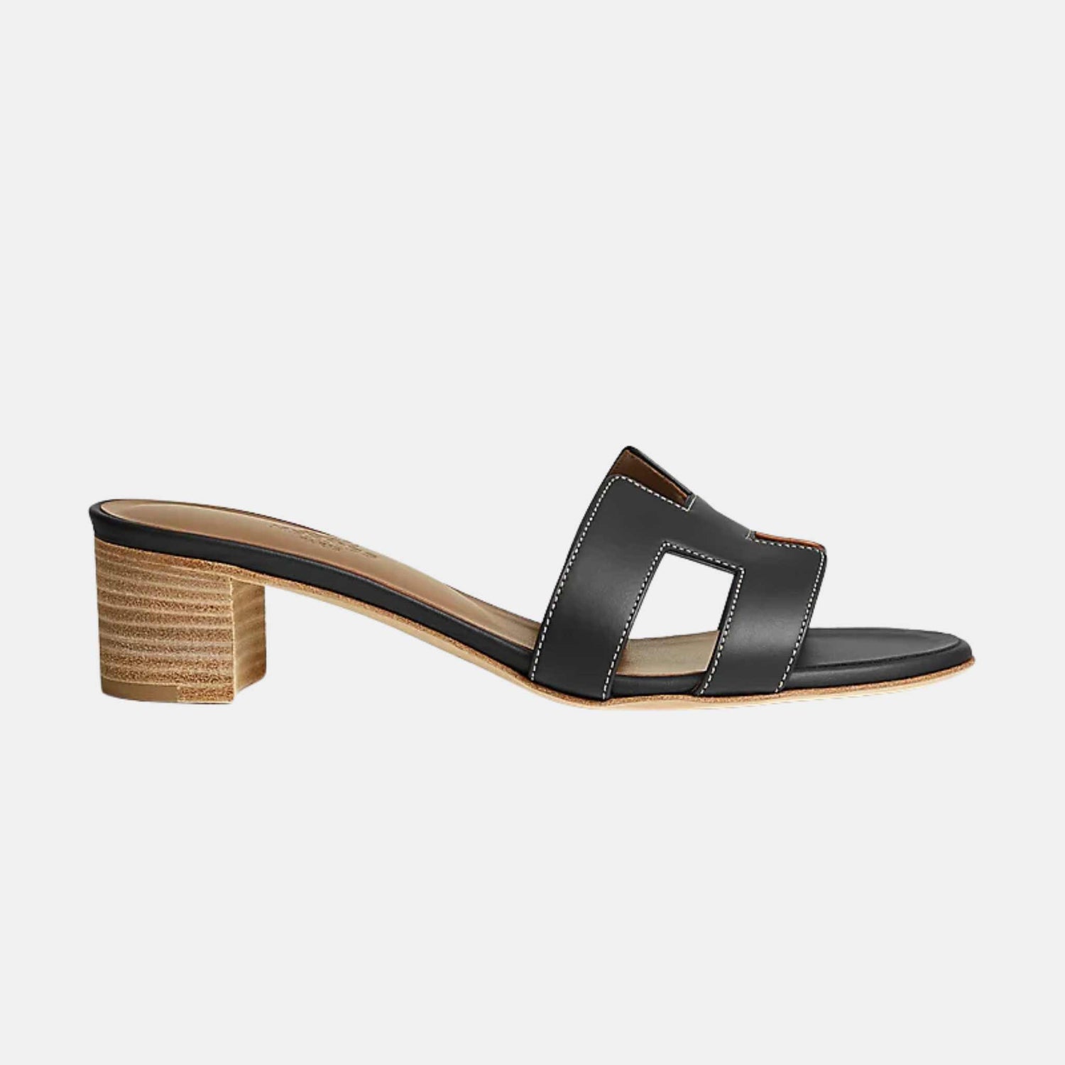 Hermes Oasis Sandals Calfskin, Black, Side