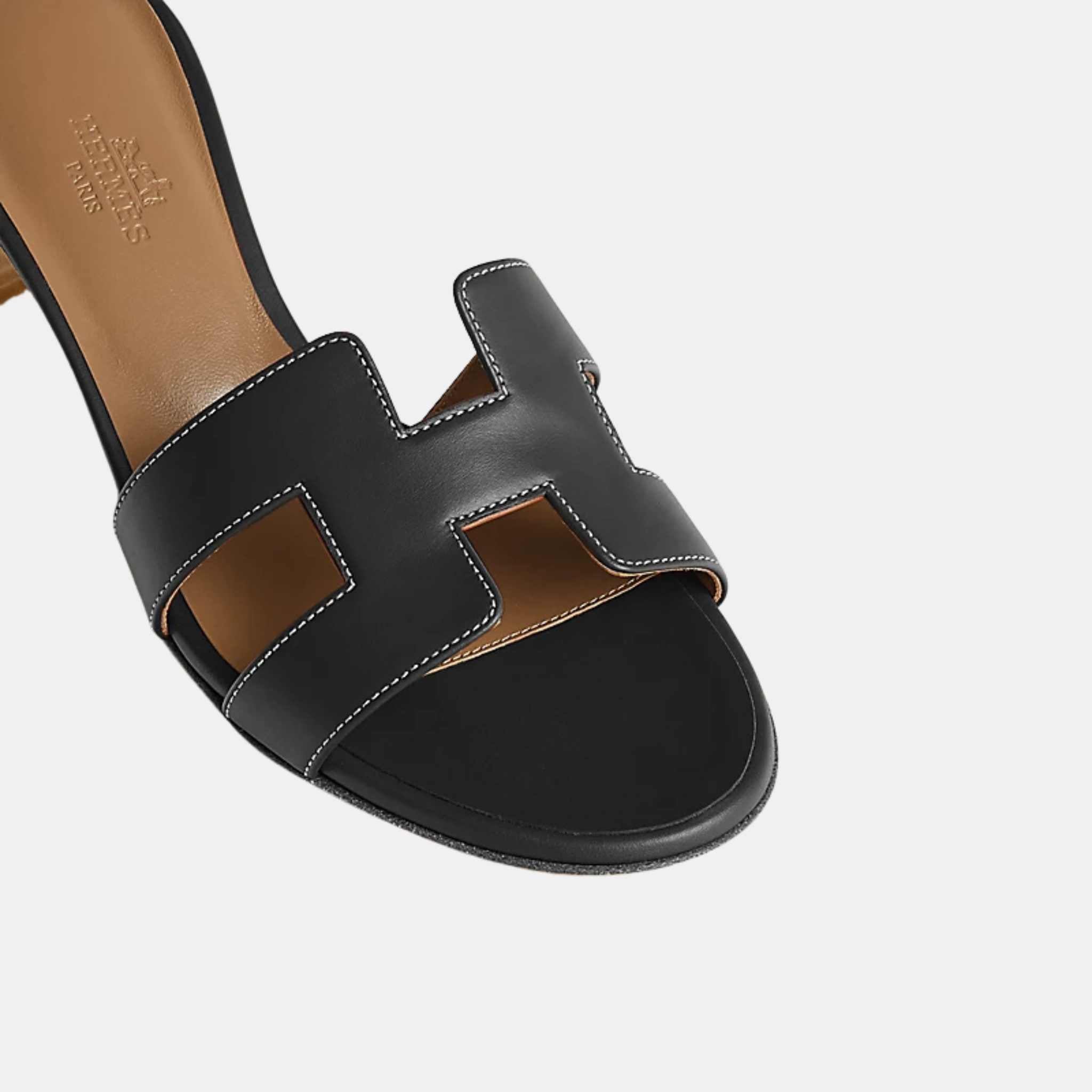 Hermes Oasis Sandals Calfskin, Black, Top