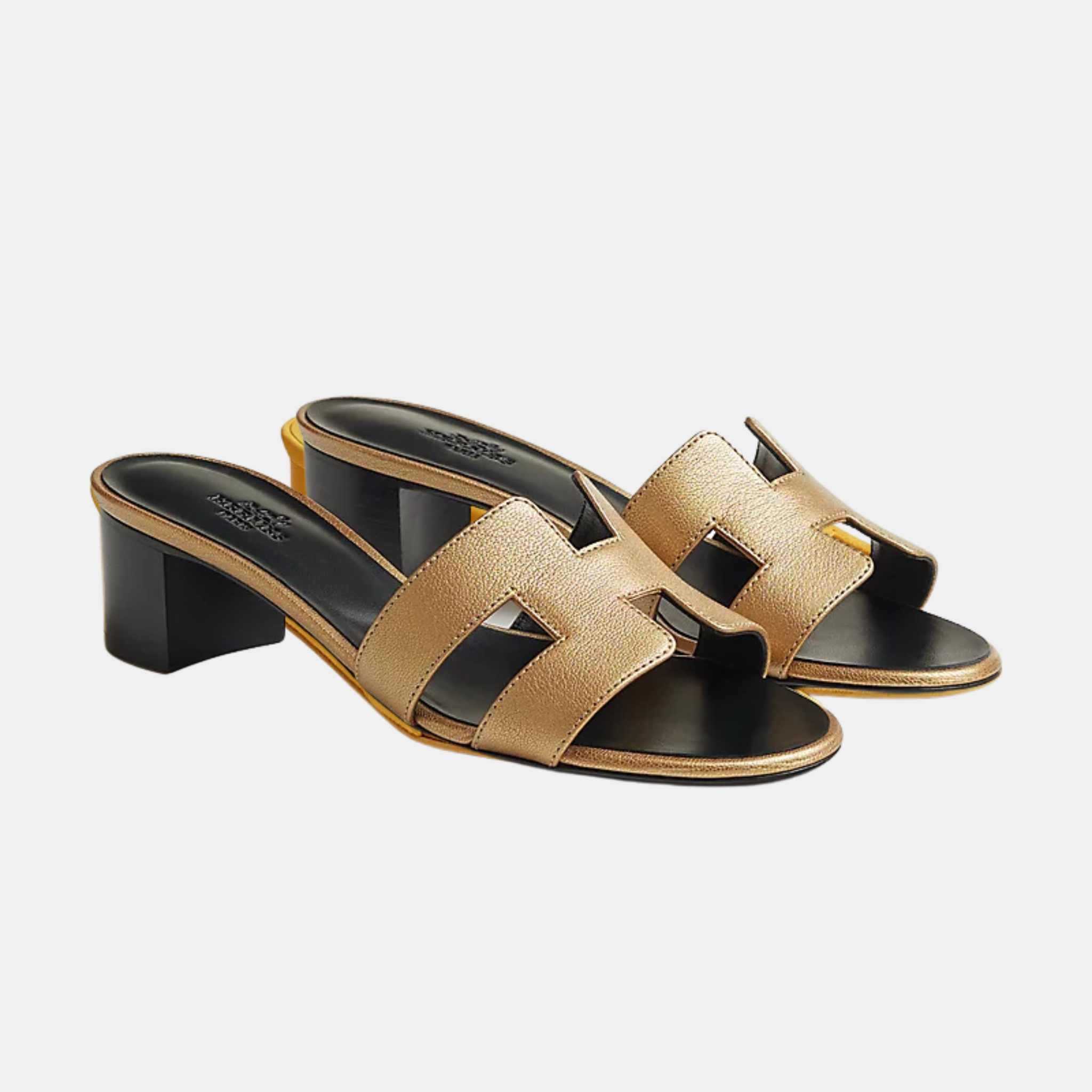 Hermes Oasis Sandals Calfskin Dore, Front