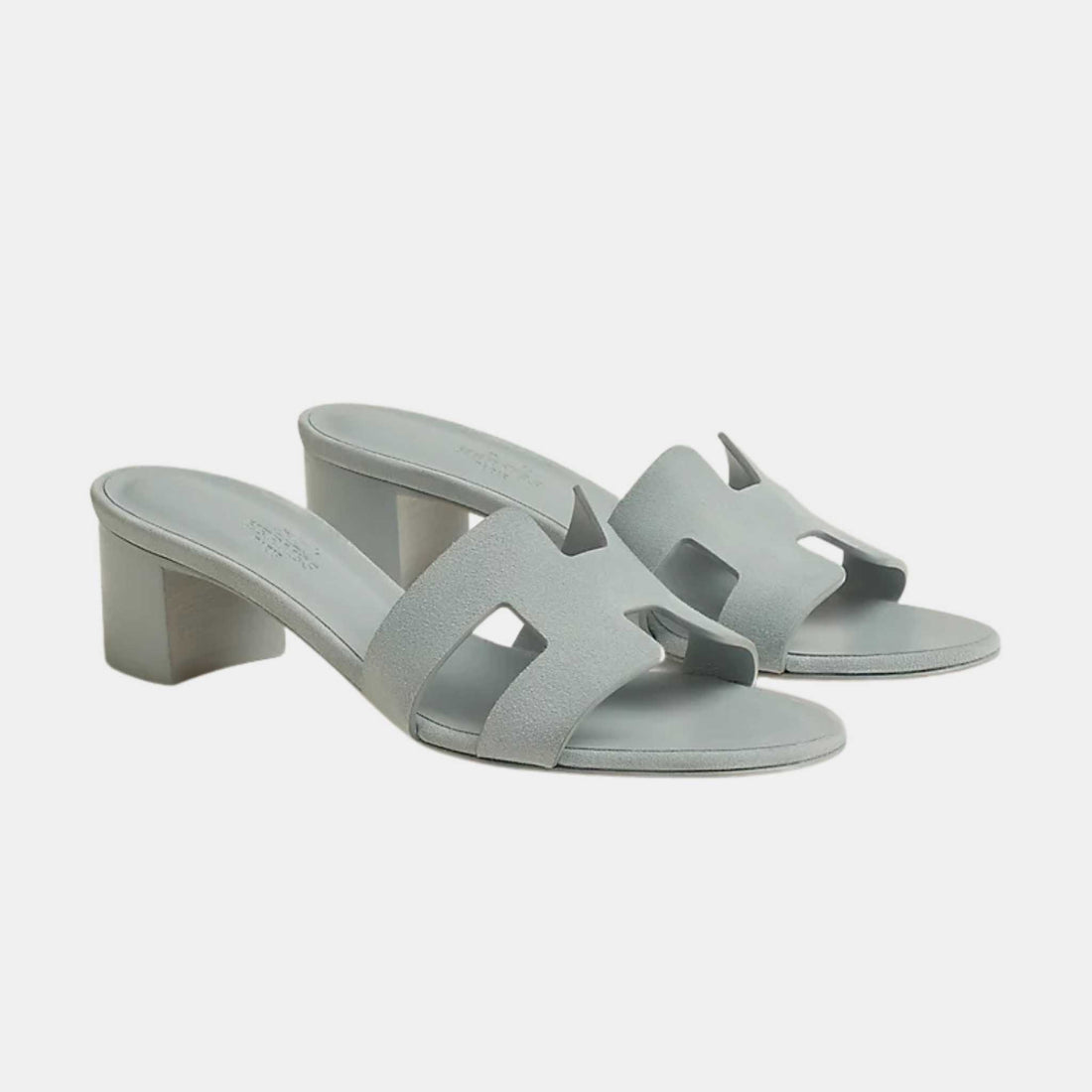 Hermes Oasis Sandals Cloud Gray, Front and Side