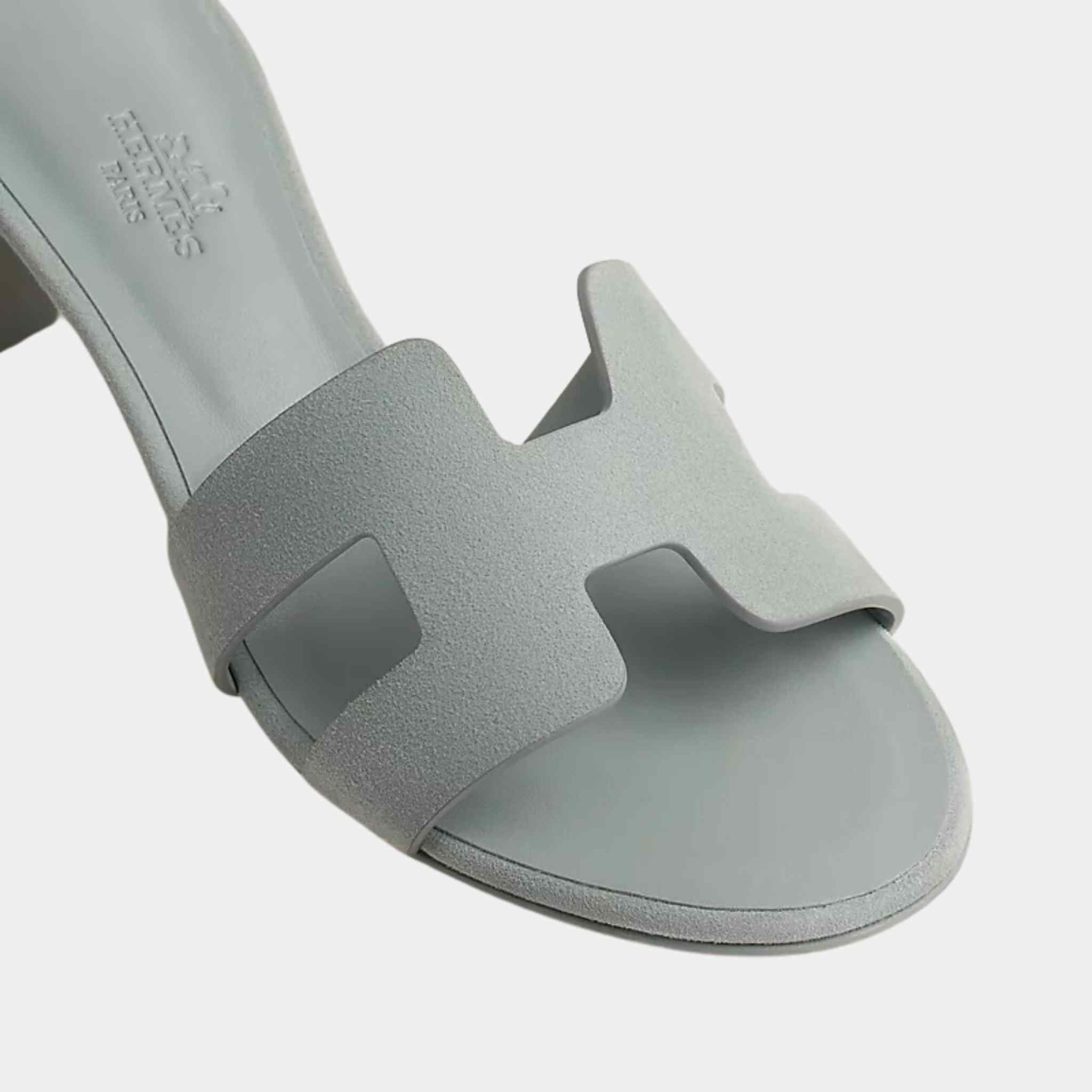 Hermes Oasis Sandals Cloud Gray, Top Closeup